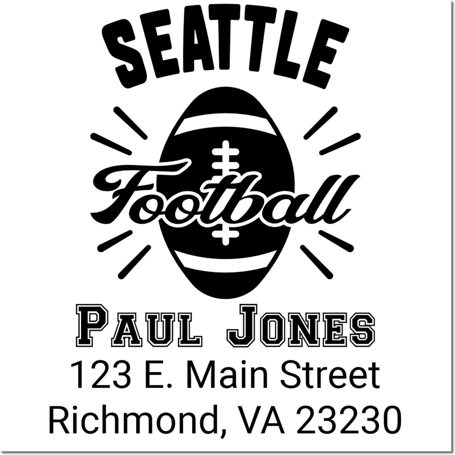 Custom Seattle Football rubber stamp design with Paul Jones, 123 E. Main Street, Richmond, VA 23230.