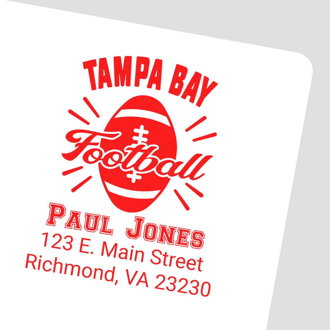 Custom Tampa Bay Football rubber stamp for Paul Jones with address, Richmond, VA 23230.