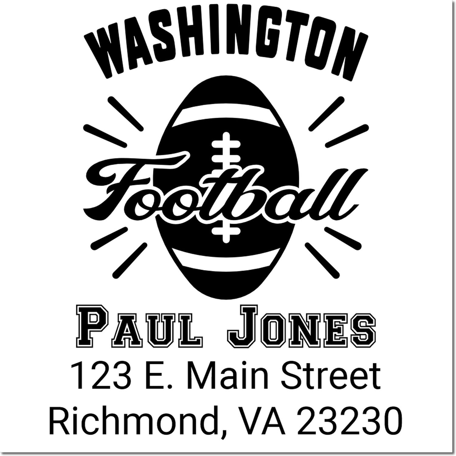 Custom Washington Football rubber stamp for Paul Jones, Richmond, VA address