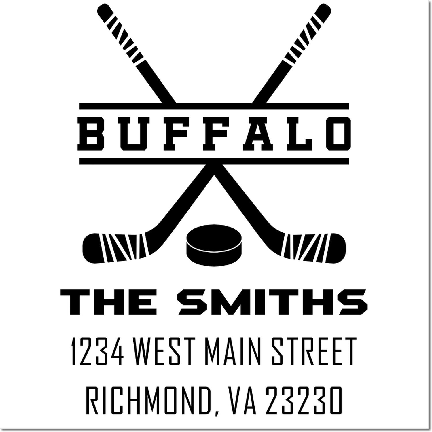 Custom Buffalo hockey rubber stamp for The Smiths, 1234 West Main Street, Richmond, VA 23230.