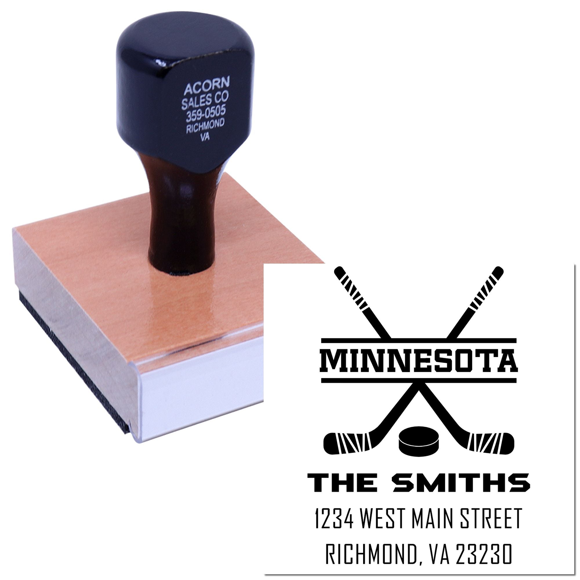 Custom self-inking hockey rubber stamp for The Smiths, with Minnesota logo and return address for personalized mailings.