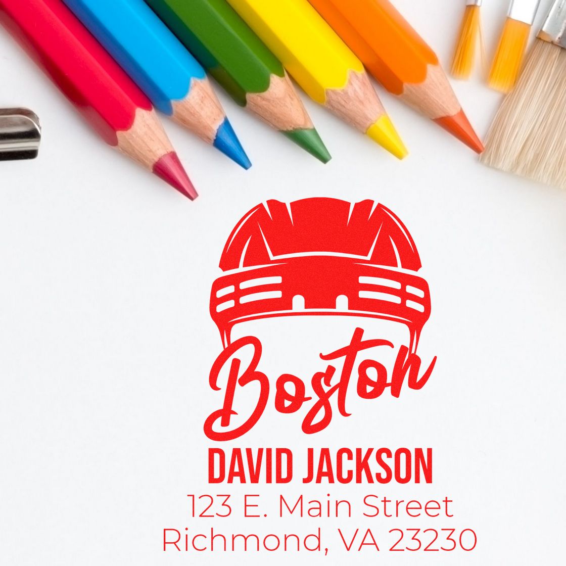 Custom Boston rubber stamp with David Jackson name and Richmond, VA address for branded business mailings and stationery.