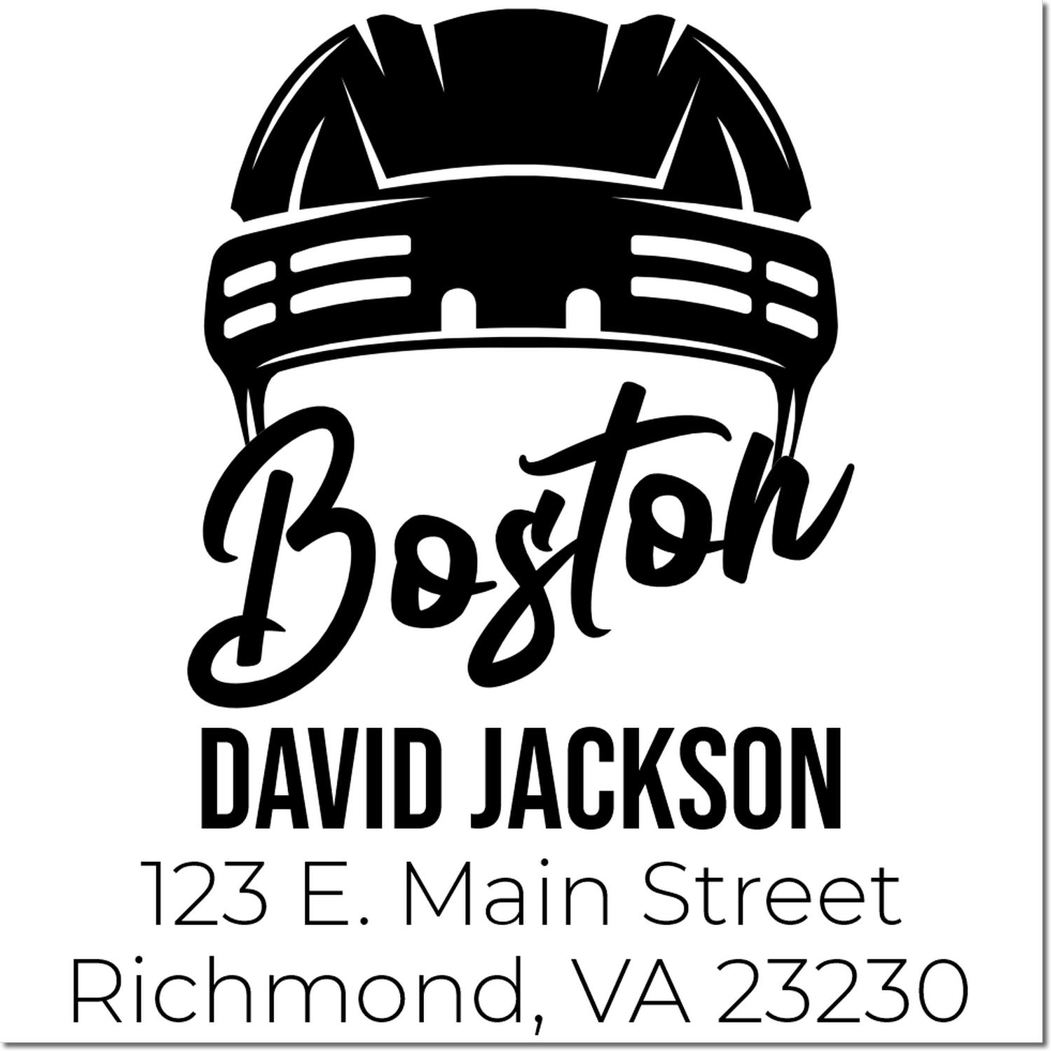Custom Boston construction rubber stamp with hard hat logo, David Jackson name, and Richmond, VA address.