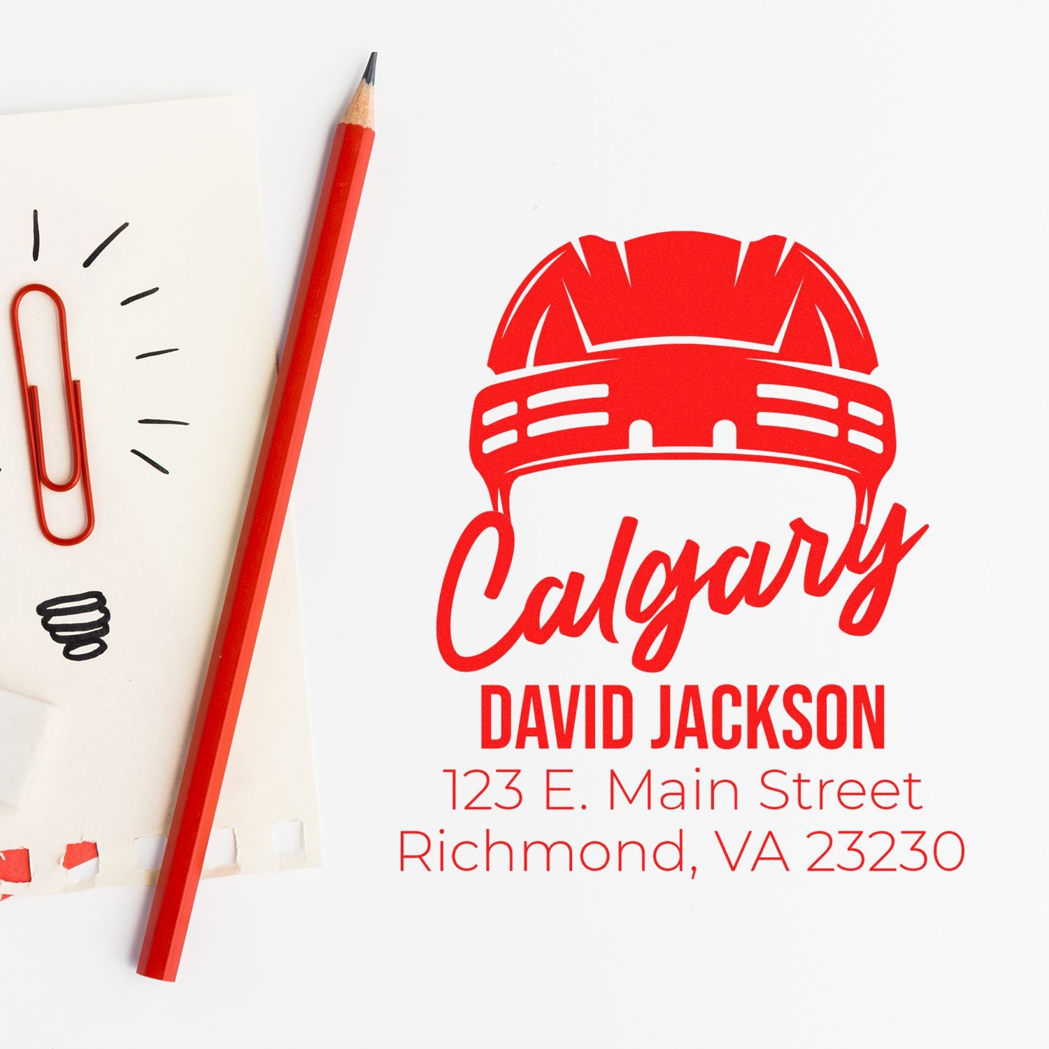 Custom Calgary firefighter rubber stamp with name and address for personalized return addressing.