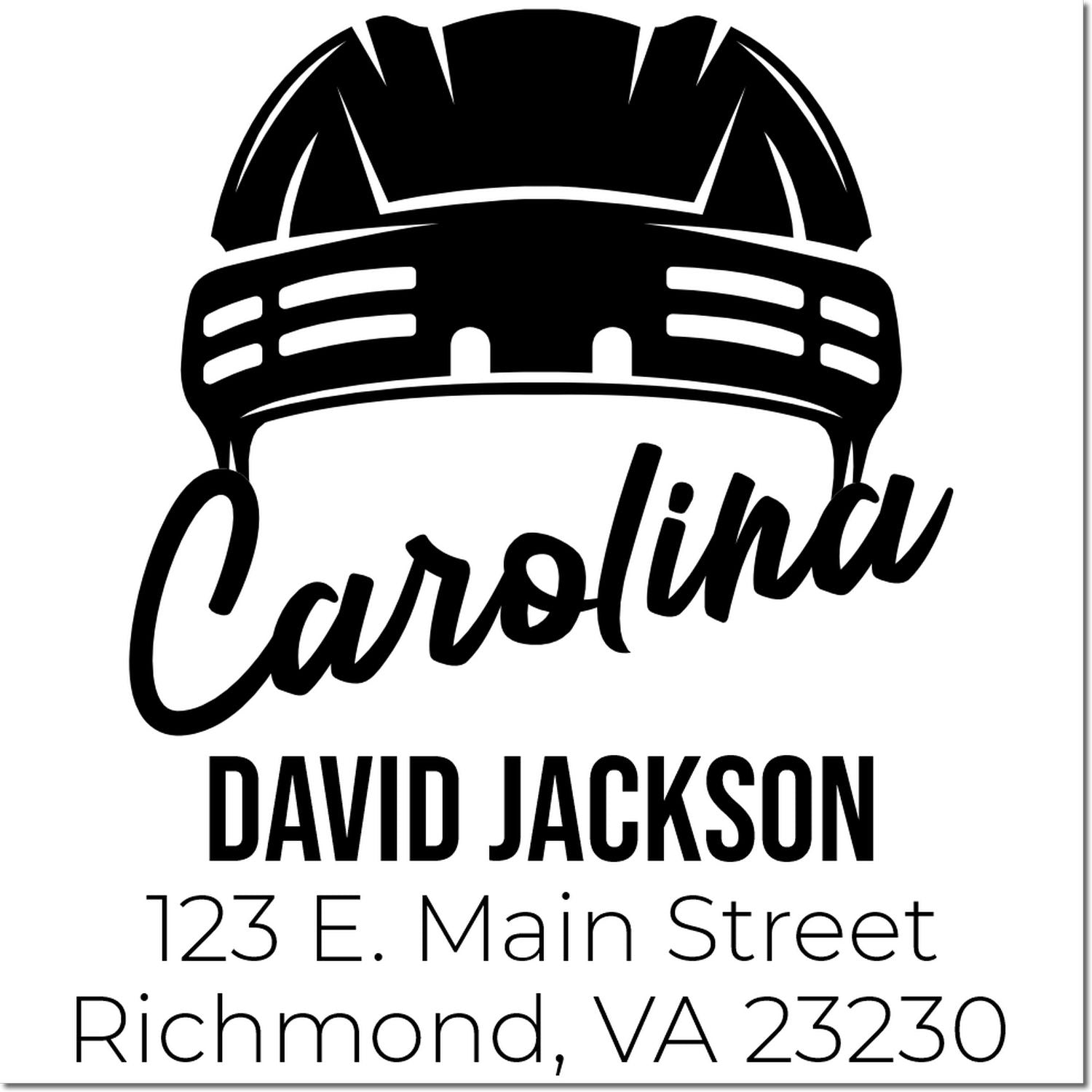 Custom Carolina hard hat logo rubber stamp for David Jackson, 123 E. Main Street, Richmond, VA 23230.