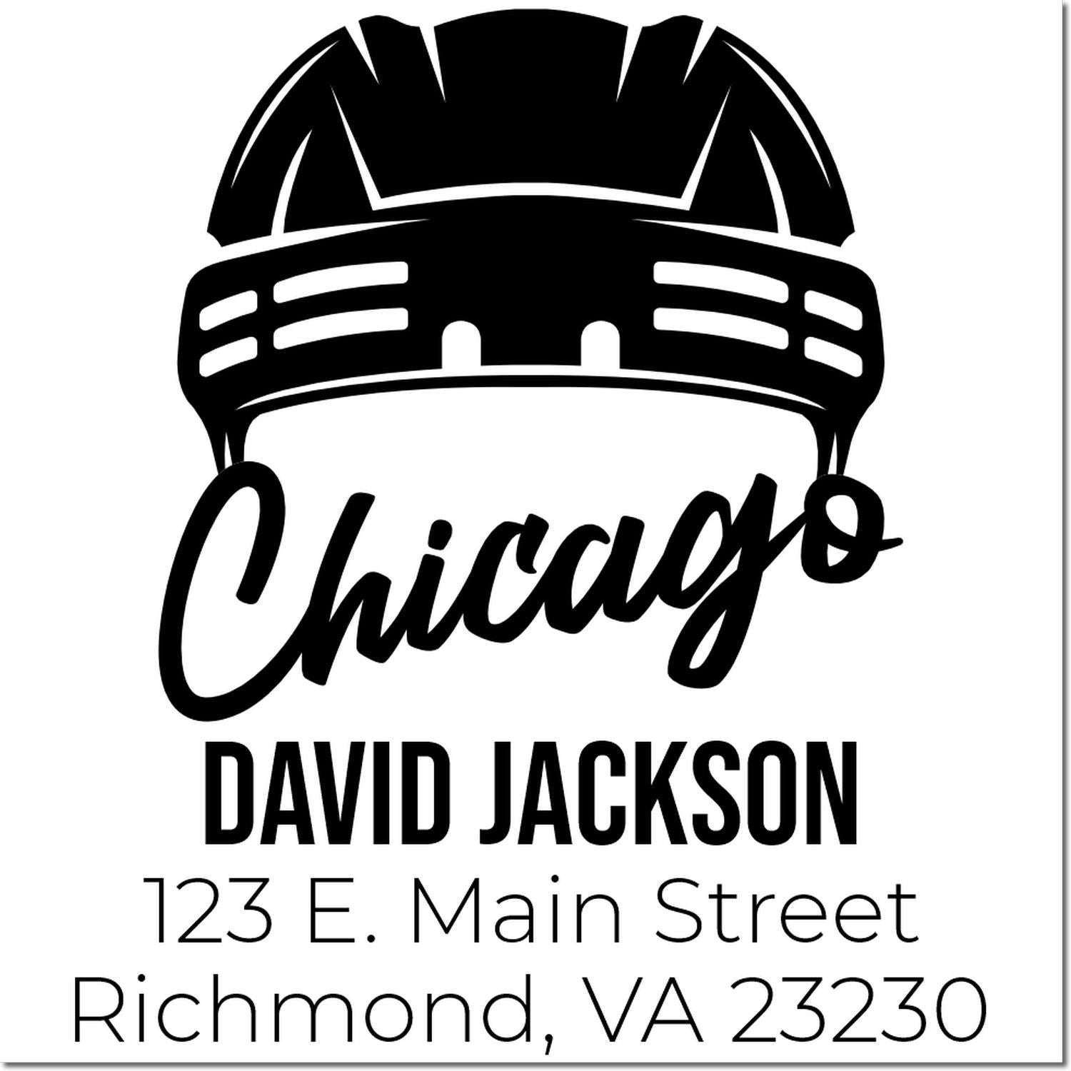 Custom Chicago rubber stamp design with hard hat logo, David Jackson name, and Richmond, VA address.