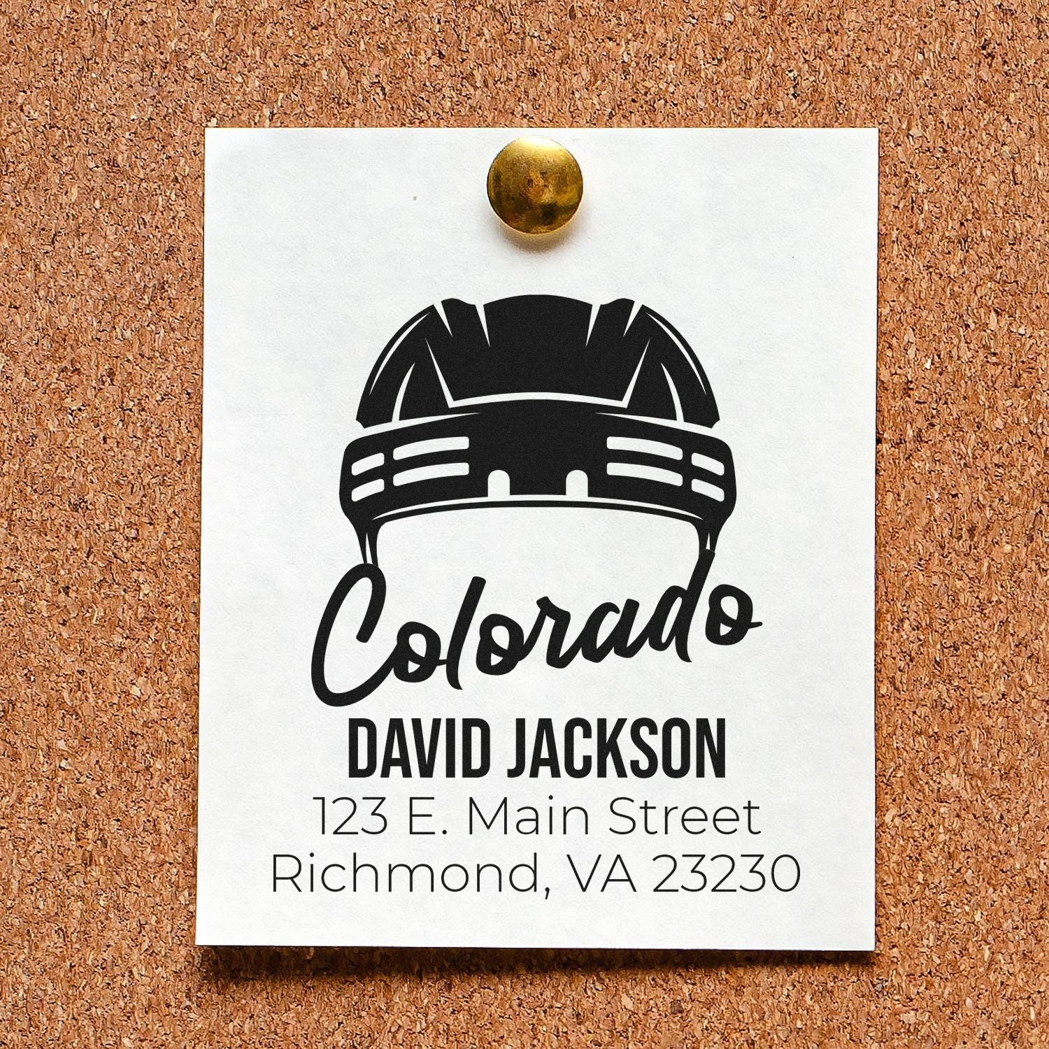 Custom contractor return address rubber stamp with hard hat logo, David Jackson name, and Richmond, VA address.