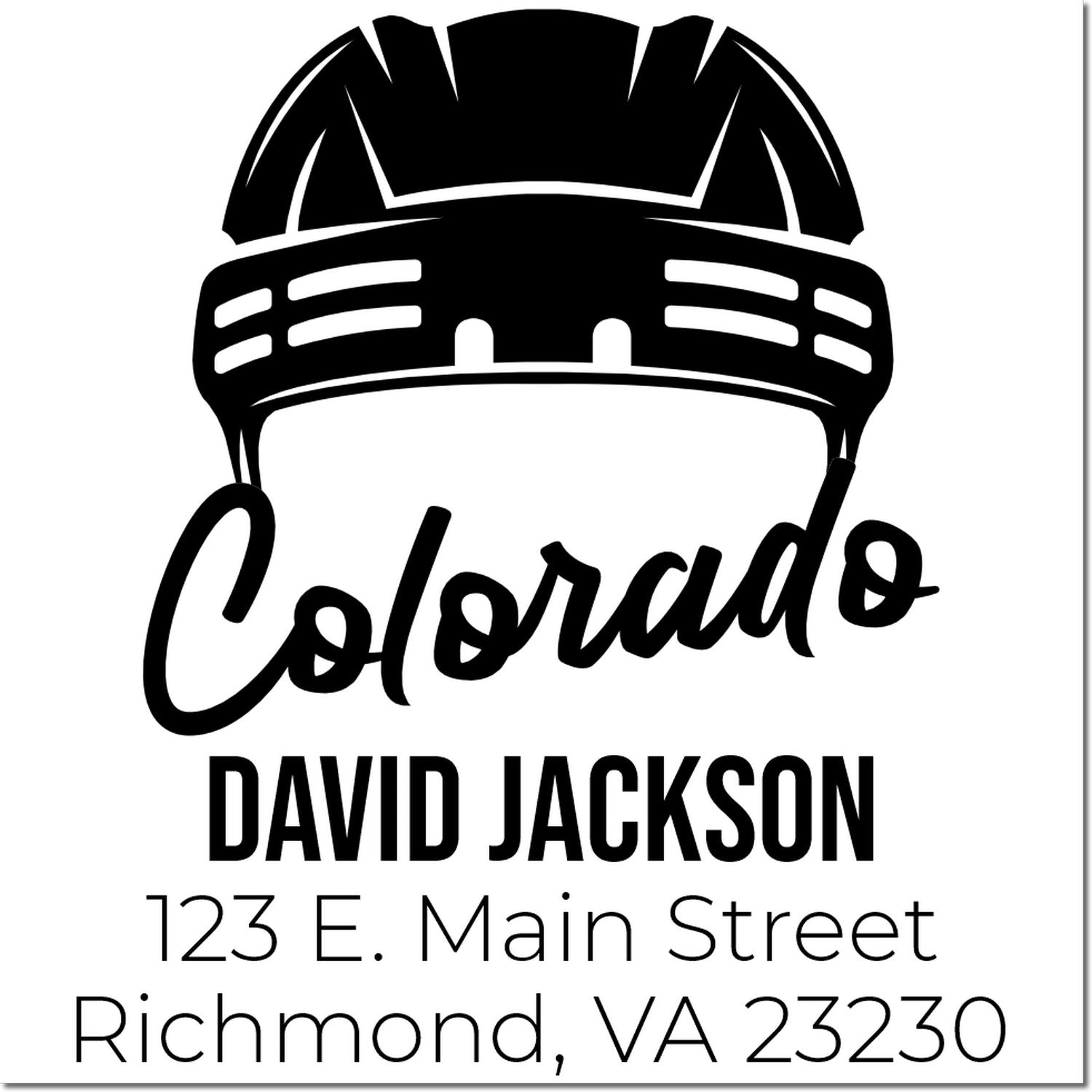 Custom construction rubber stamp with hard hat logo, Colorado, David Jackson, and Richmond, VA 23230 return address.