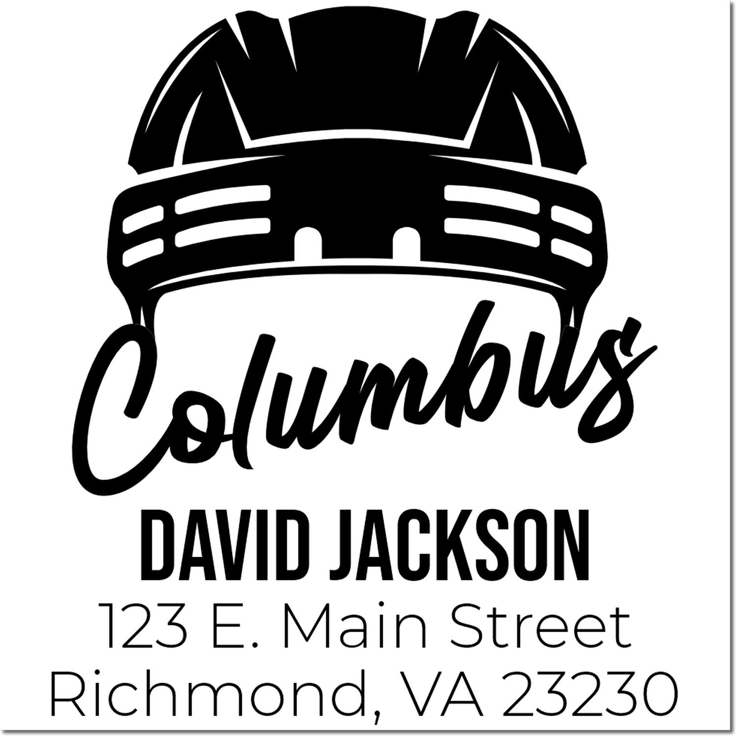 Custom construction hard hat rubber stamp logo with Columbus, David Jackson, and Richmond, VA 23230 address