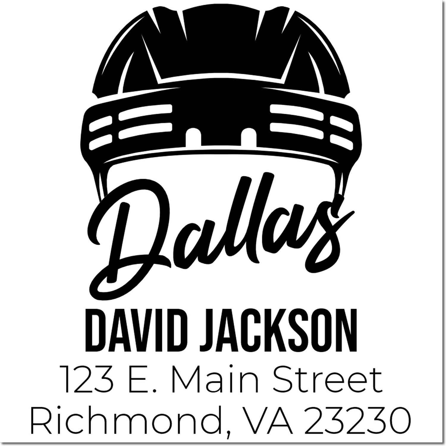 Custom construction hard hat return address rubber stamp for David Jackson, Richmond, VA 23230.