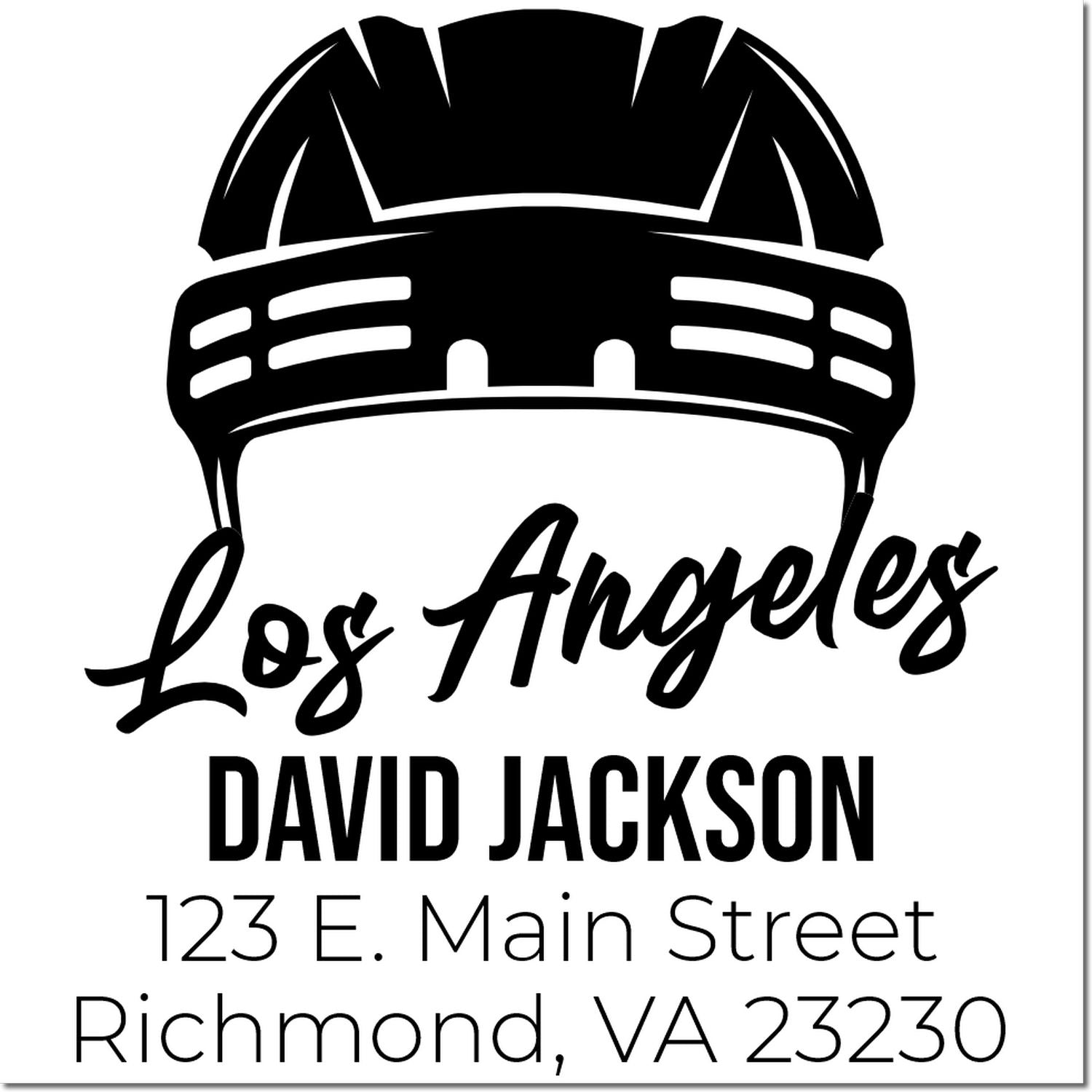 Custom construction rubber stamp with Los Angeles hard hat logo, David Jackson, and Richmond, VA 23230 address