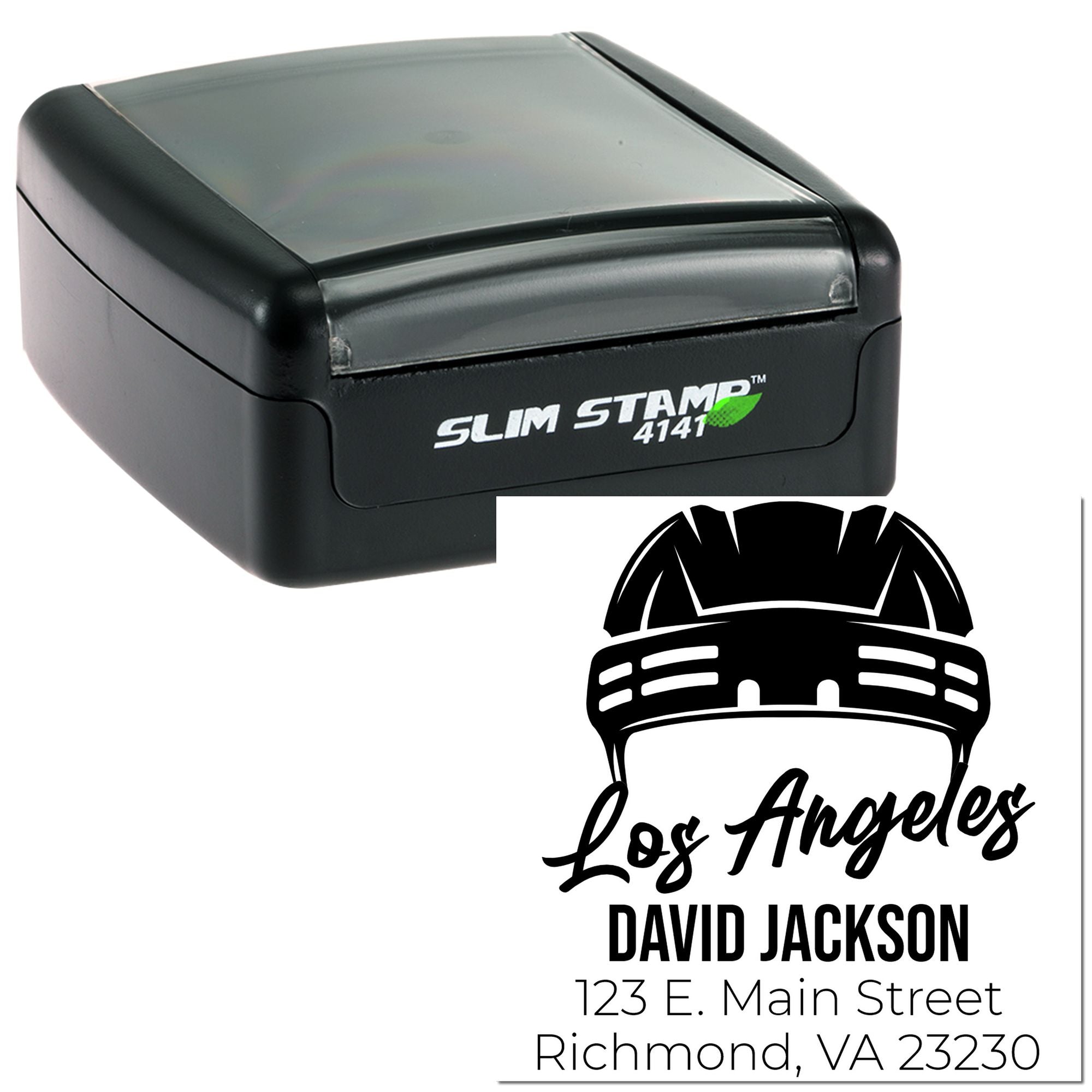Custom self-inking rubber stamp for David Jackson with logo, name, and Richmond, VA address.