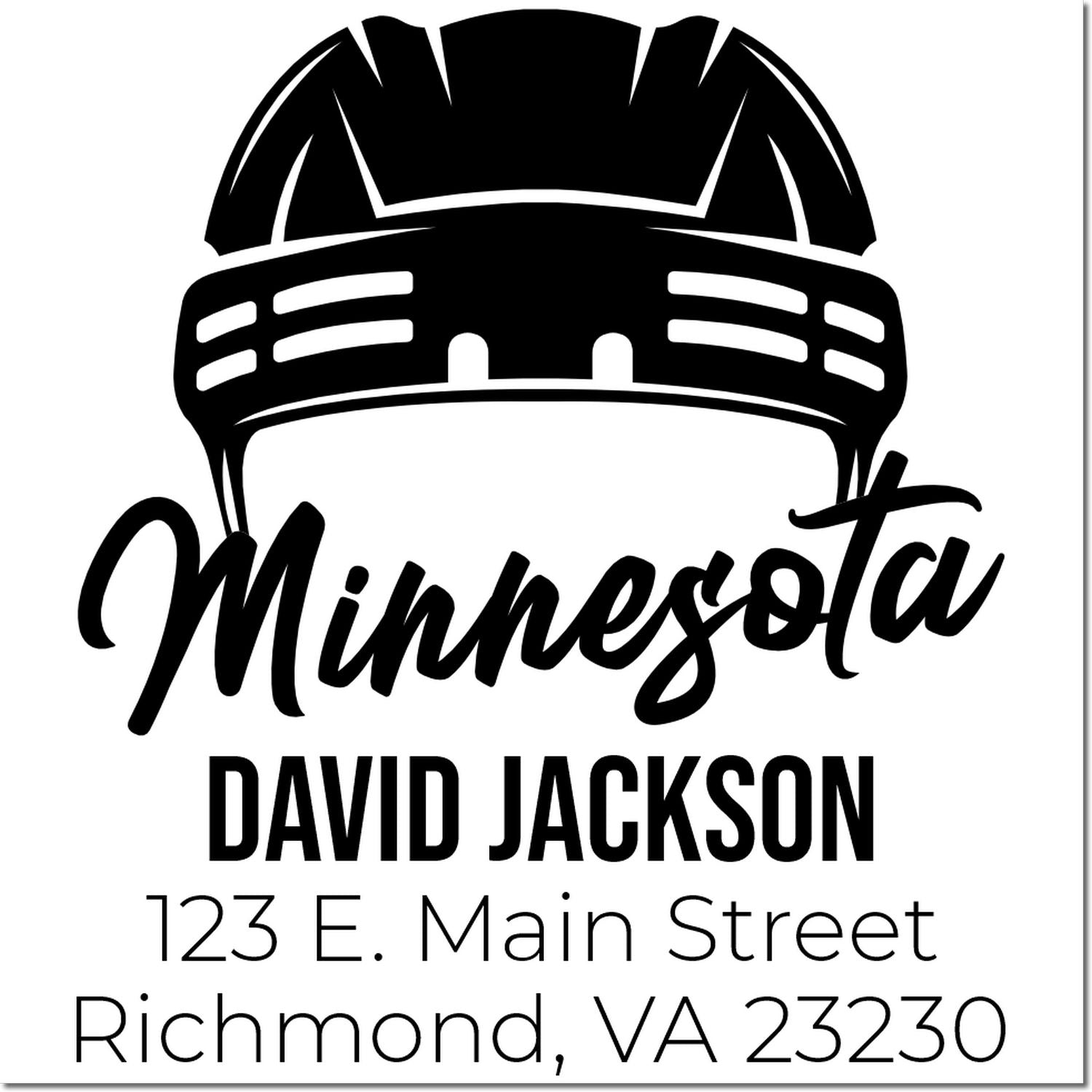 Custom Minnesota rubber stamp with hard hat logo, David Jackson name, and Richmond, VA 23230 address