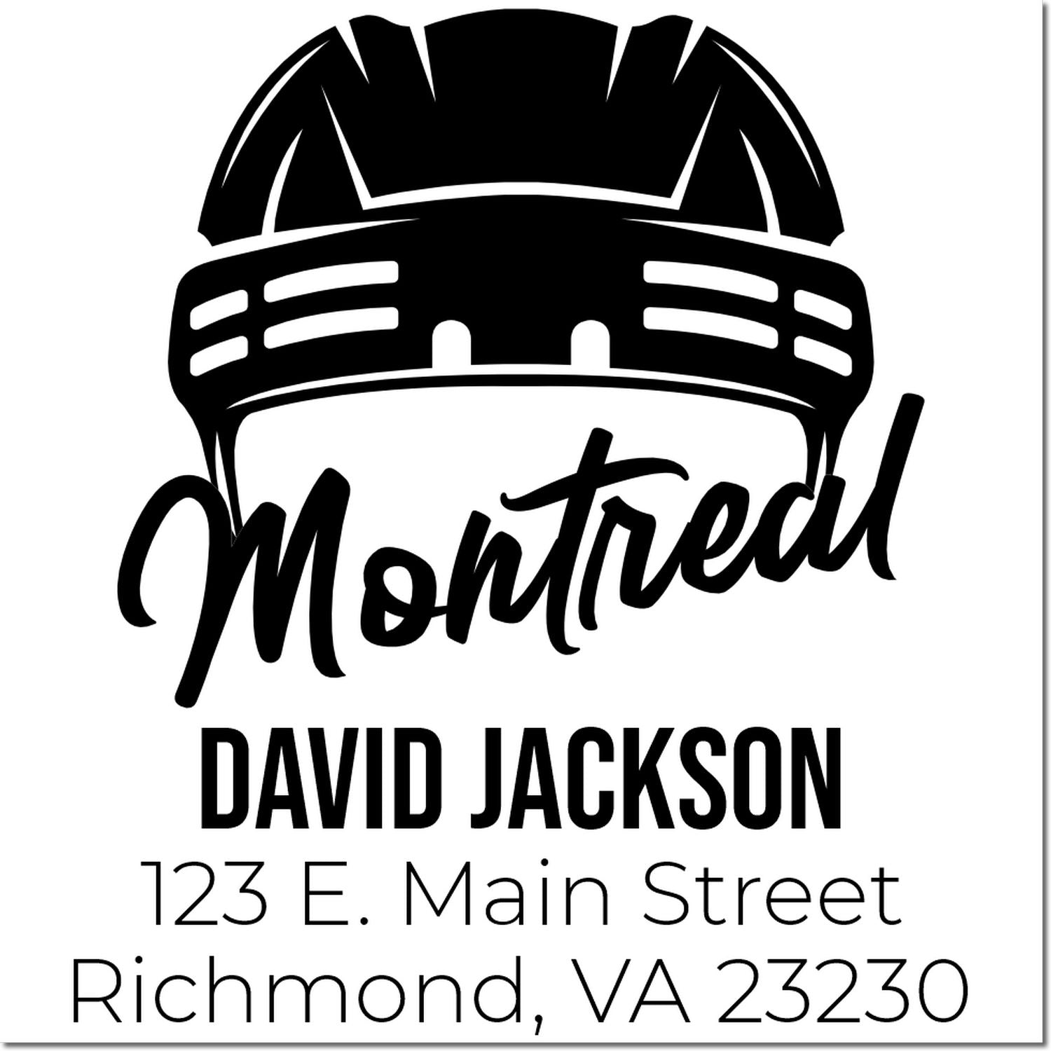 Custom firefighter-themed address rubber stamp for David Jackson, 123 E. Main Street, Richmond, VA 23230.