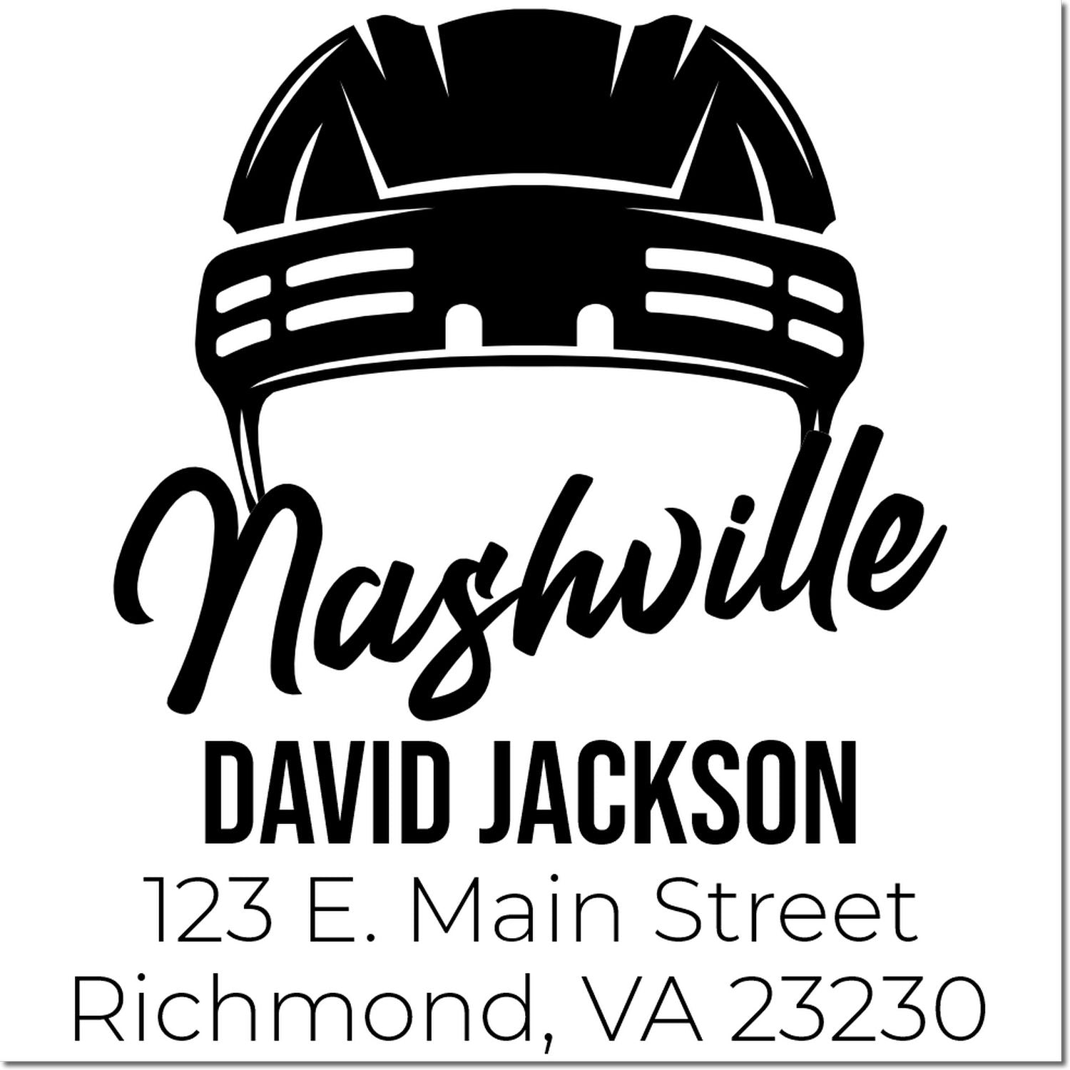 Custom Nashville firefighter helmet return address rubber stamp with David Jackson, 123 E. Main Street, Richmond, VA 23230