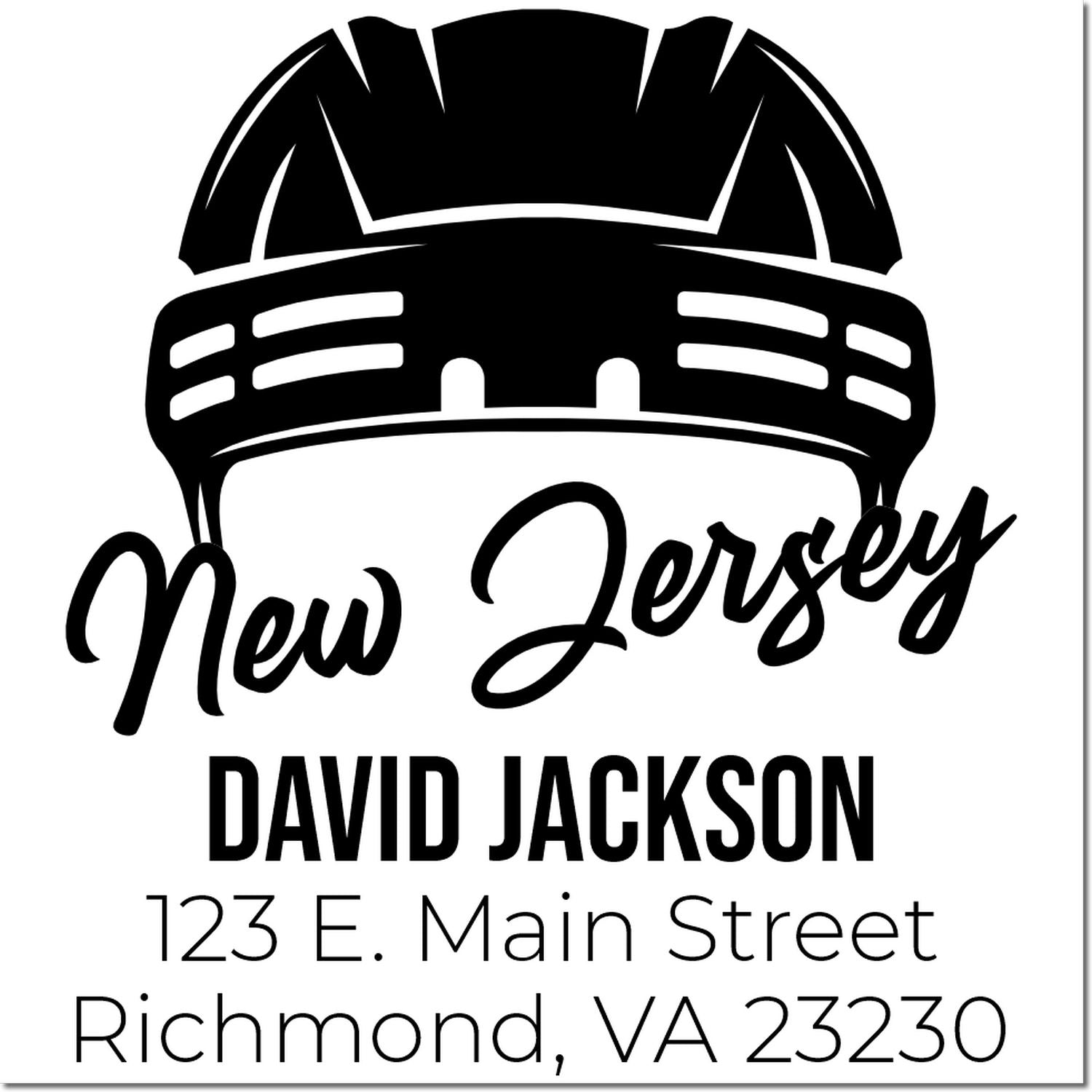 Custom New Jersey rubber stamp design with hard hat logo, David Jackson name, and Richmond, VA address for business branding.