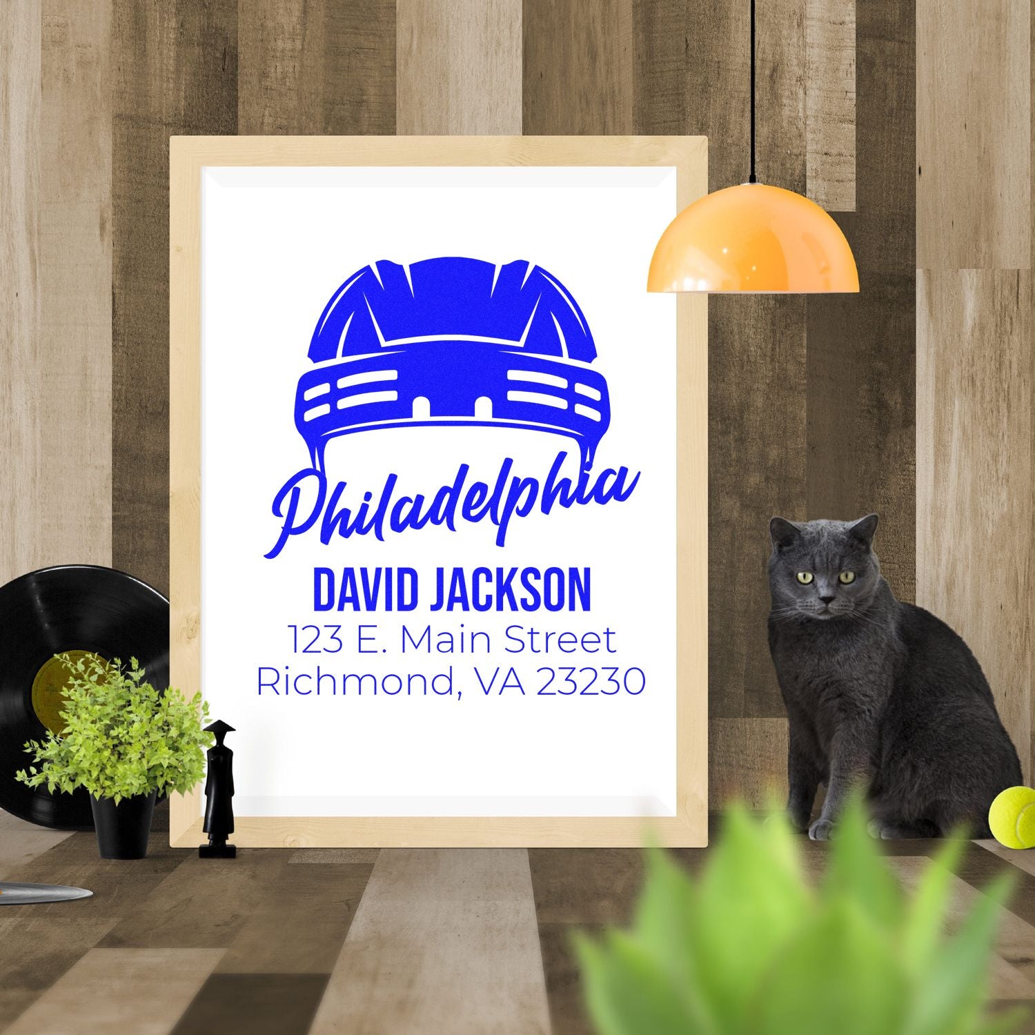 Custom Philadelphia rubber stamp with name and return address for David Jackson, Richmond, VA