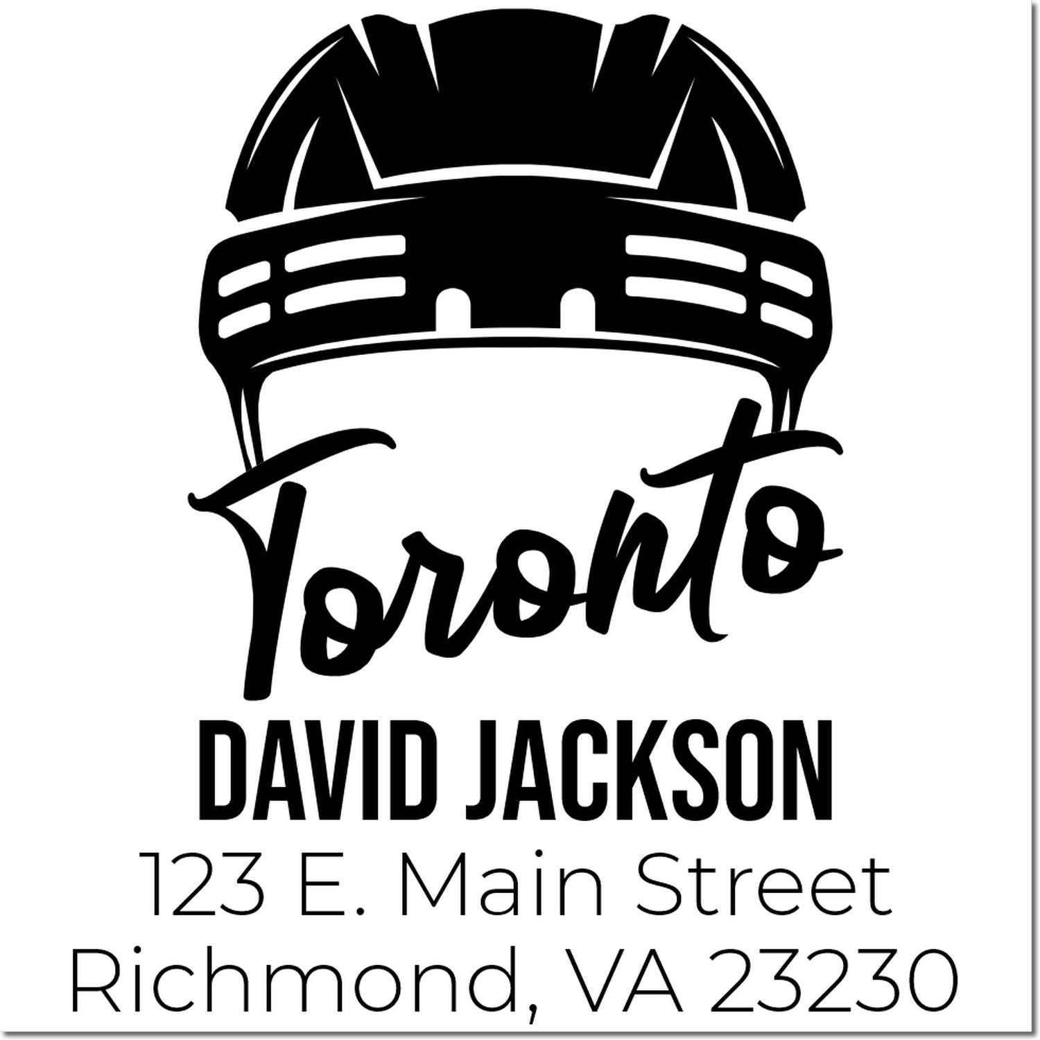 Custom construction rubber stamp with Toronto hard hat logo, David Jackson name, and Richmond, VA address.