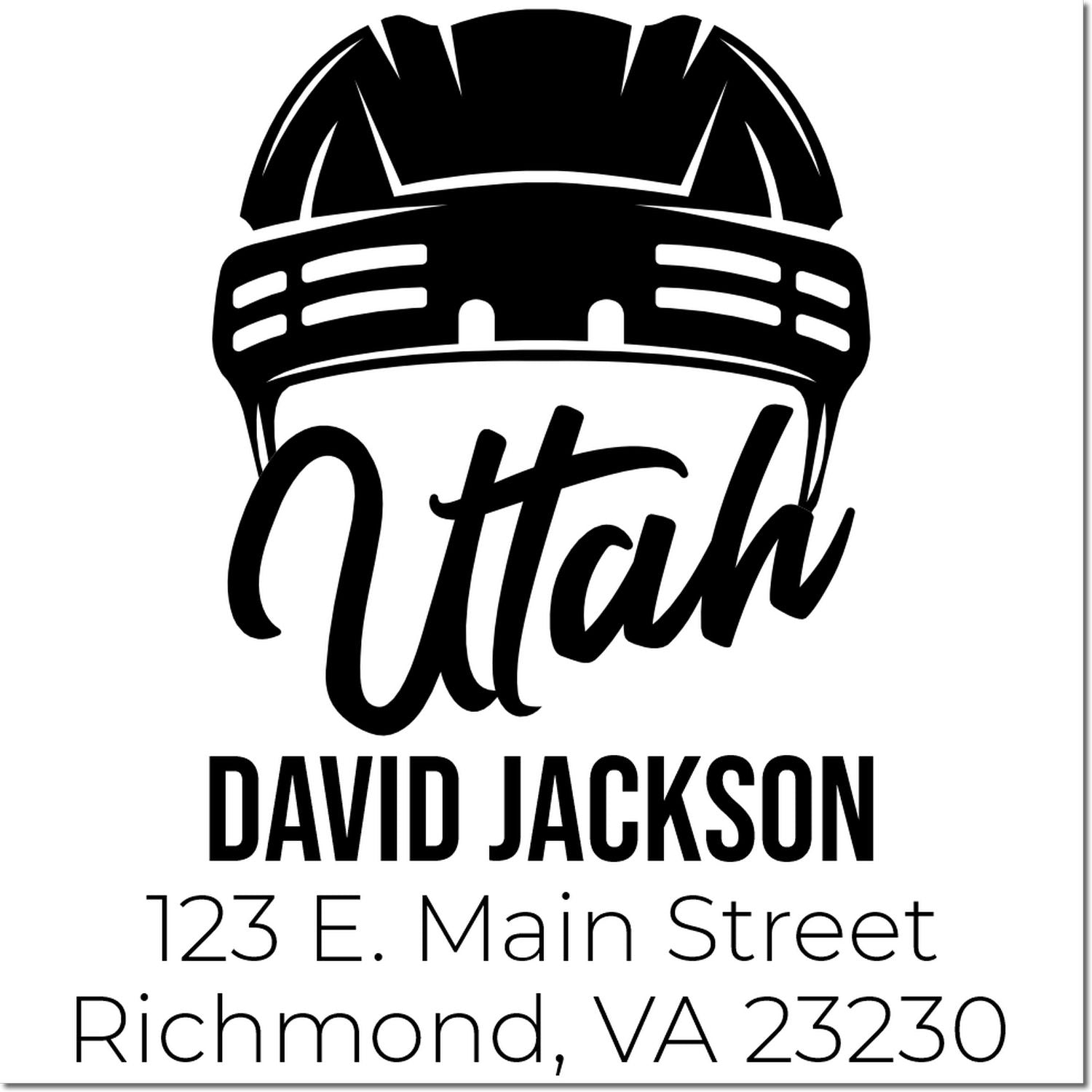 Custom personalized Utah hard hat rubber stamp with David Jackson and Richmond, VA address