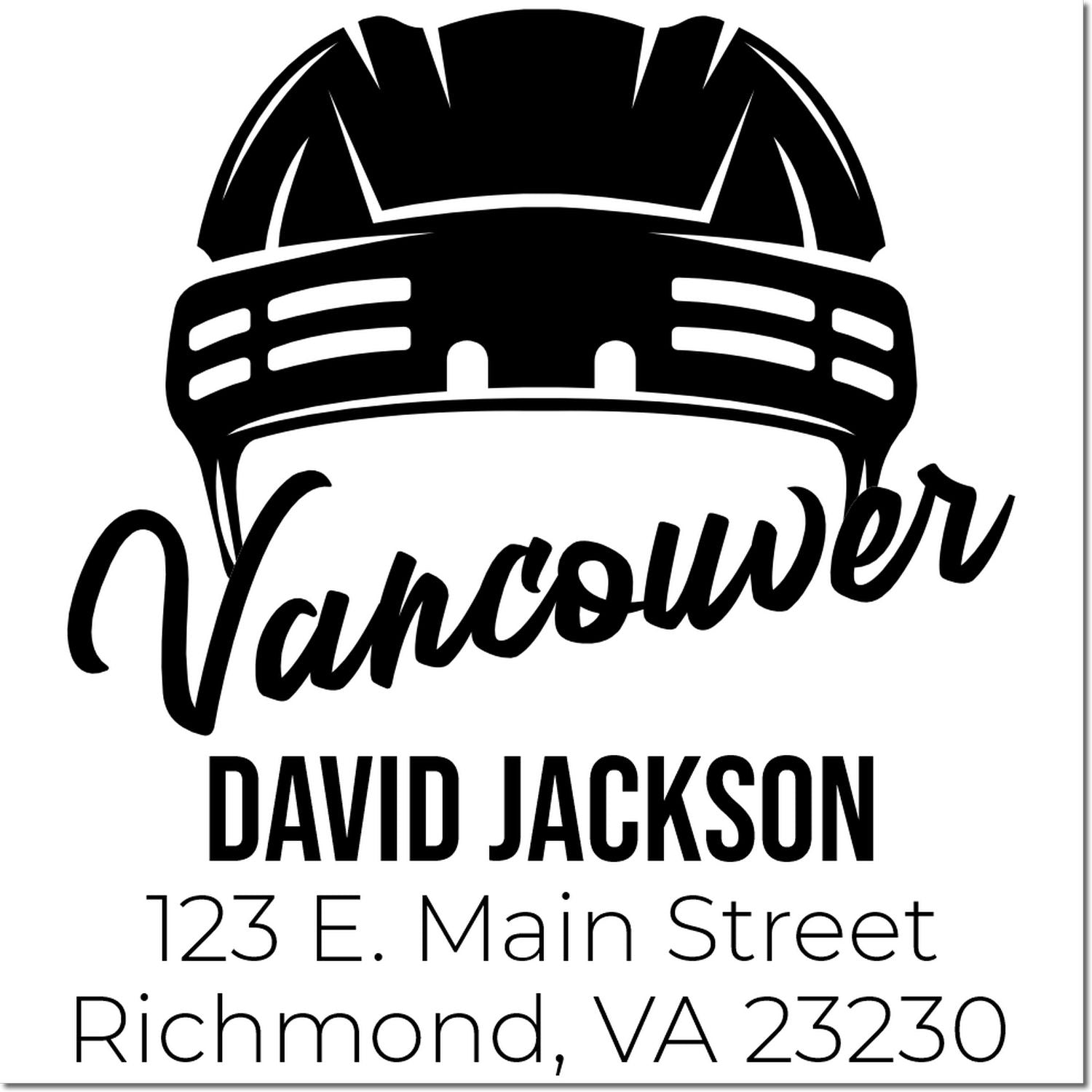 Custom rubber stamp for Vancouver contractor David Jackson, featuring a hard hat logo and Richmond, VA address.