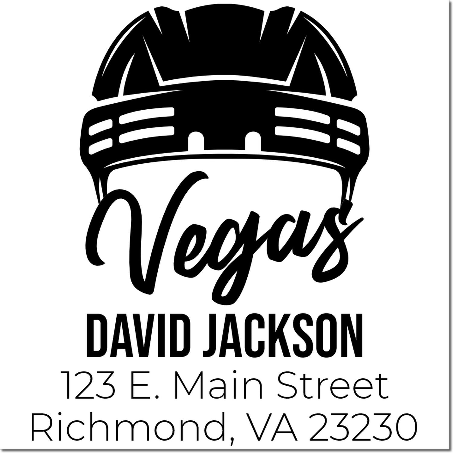 Custom Vegas hard hat return address rubber stamp for David Jackson, 123 E. Main Street, Richmond, VA 23230