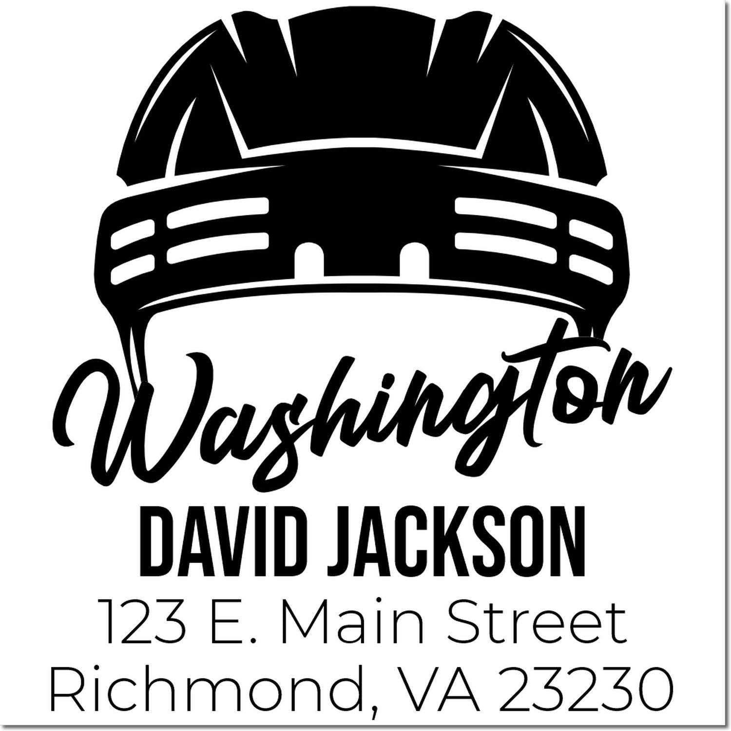 Custom construction rubber stamp with hard hat logo, Washington David Jackson, 123 E. Main Street, Richmond, VA 23230