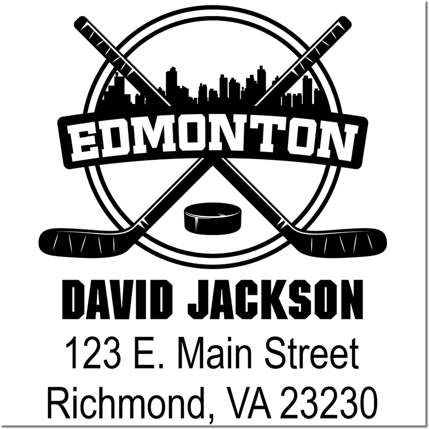 Custom Edmonton hockey rubber stamp with David Jackson, 123 E. Main Street, Richmond, VA 23230.