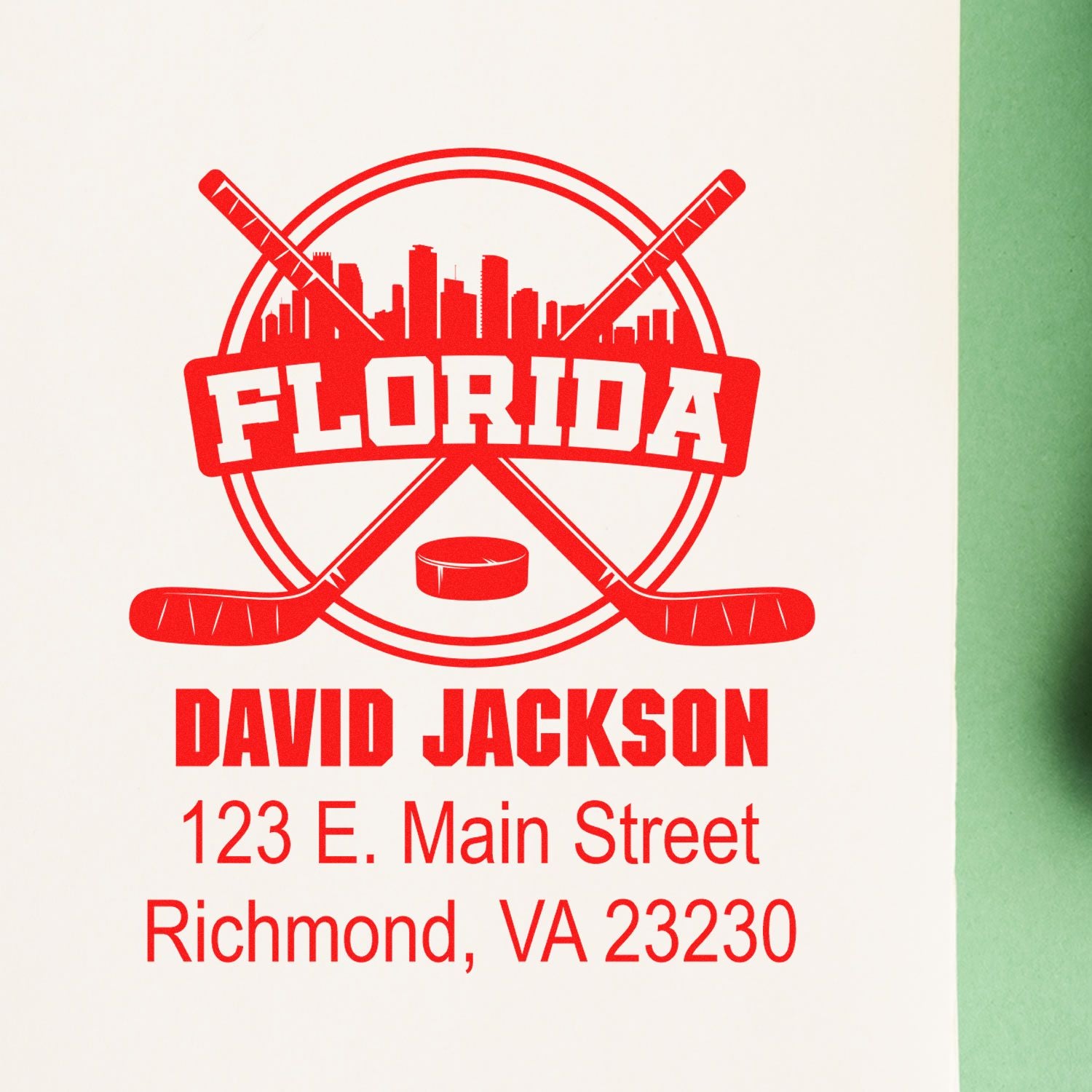 Personalized Florida hockey rubber stamp with David Jackson name and Richmond, VA address