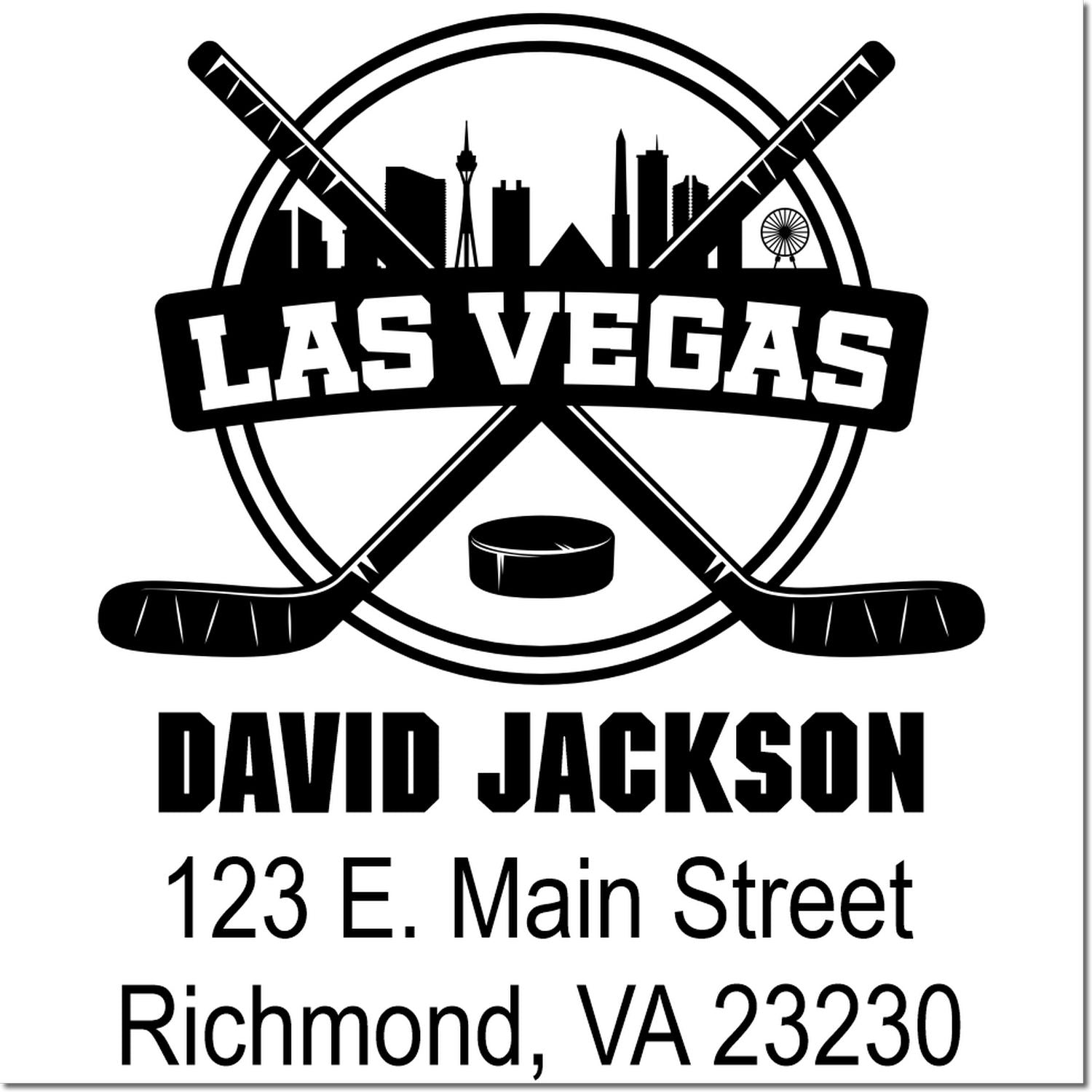 Custom Las Vegas hockey rubber stamp with David Jackson return address and Richmond, VA 23230.