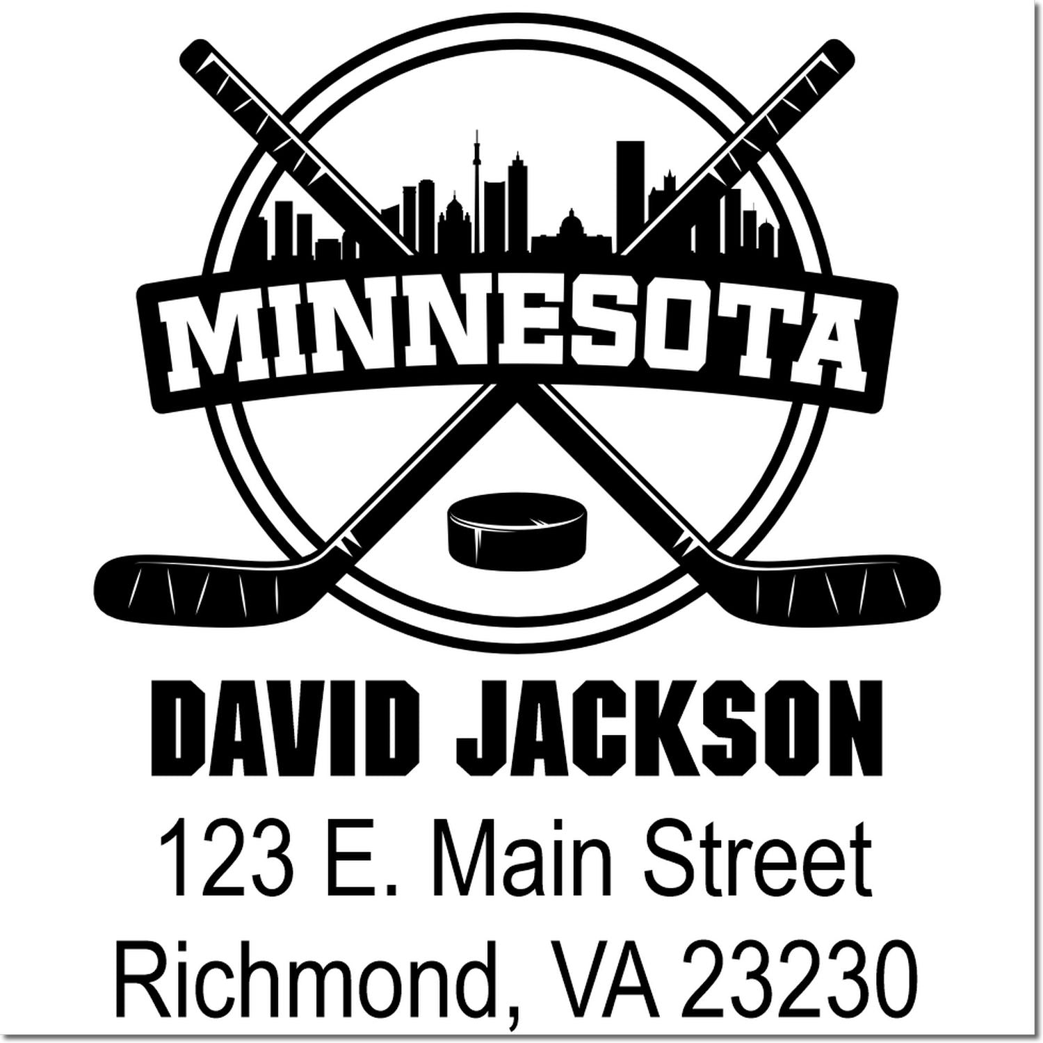 Custom Minnesota hockey rubber stamp for David Jackson, 123 E. Main Street, Richmond, VA 23230