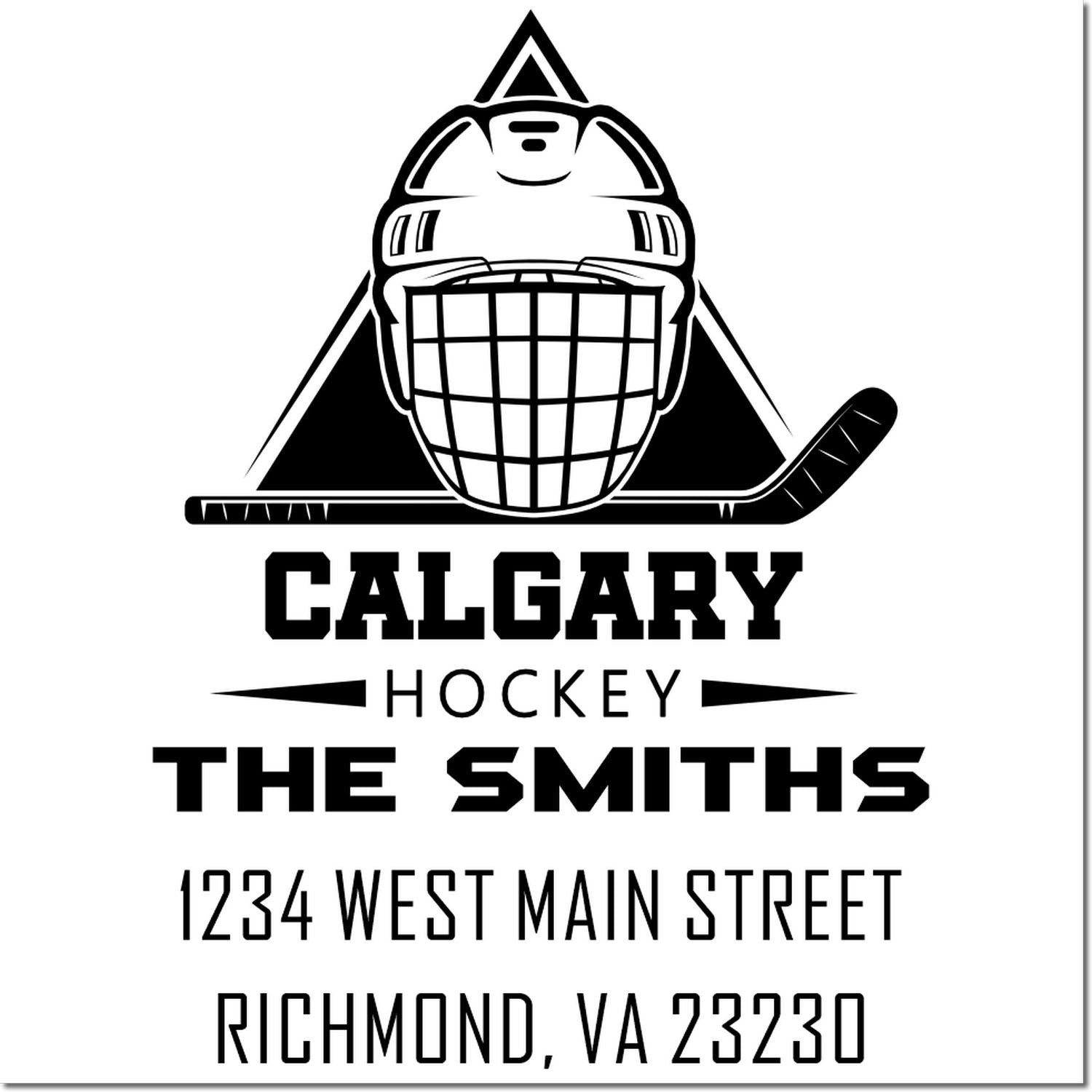 Custom hockey family rubber stamp for Calgary Hockey, The Smiths, with Richmond, VA address.