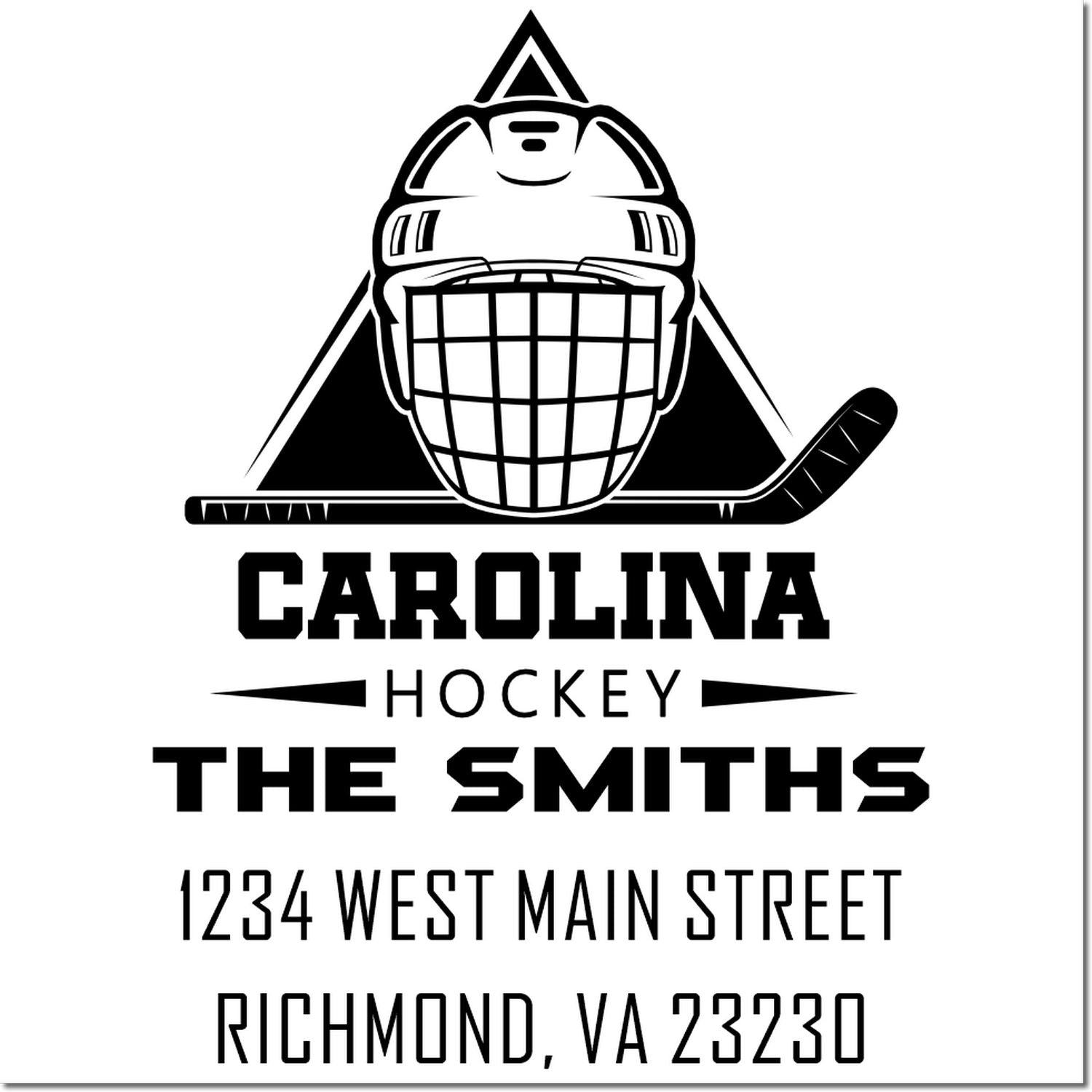 Custom hockey return address rubber stamp for The Smiths, Carolina Hockey logo, Richmond, VA 23230.
