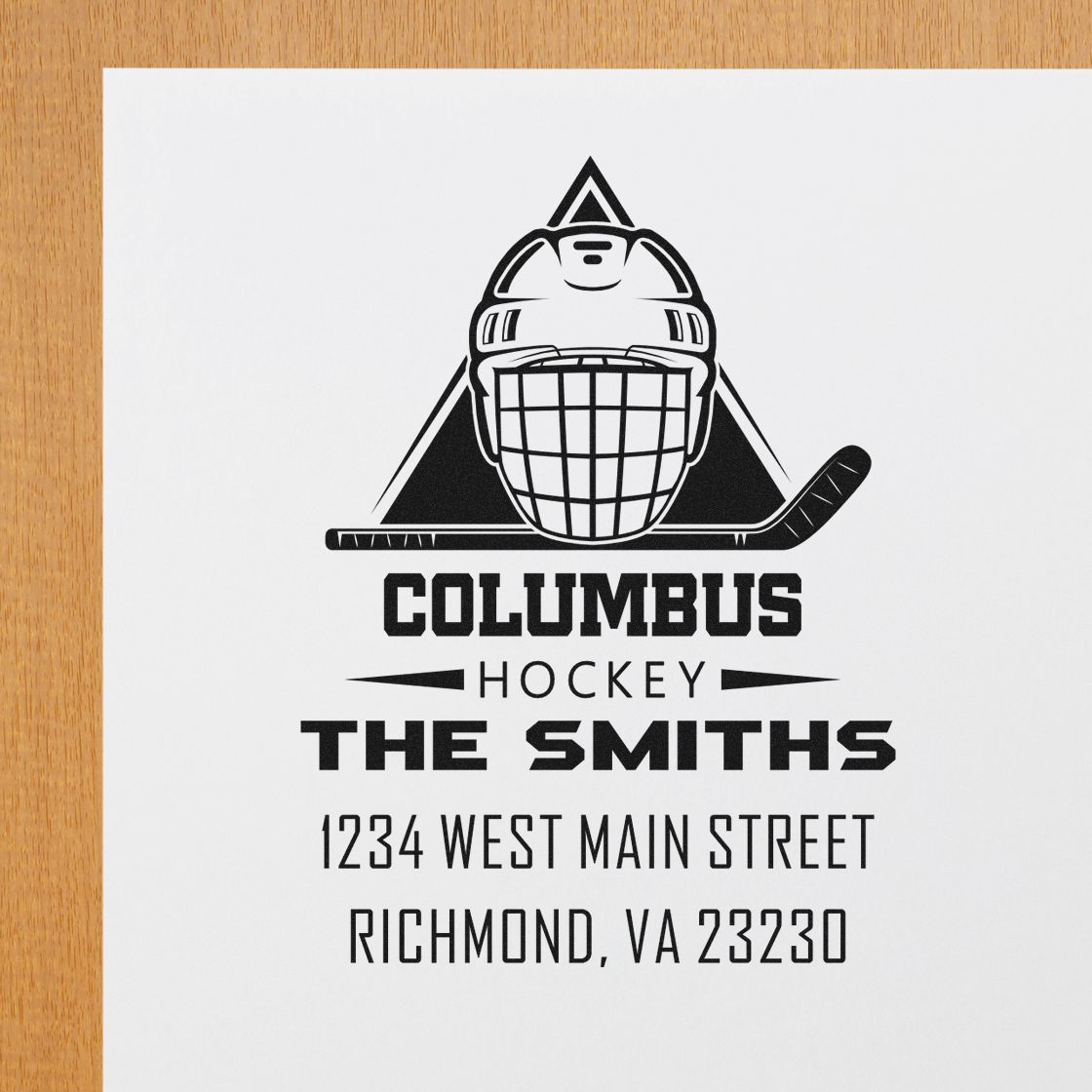 Personalized hockey rubber stamp for The Smiths, featuring Columbus Hockey and a Richmond, VA return address.