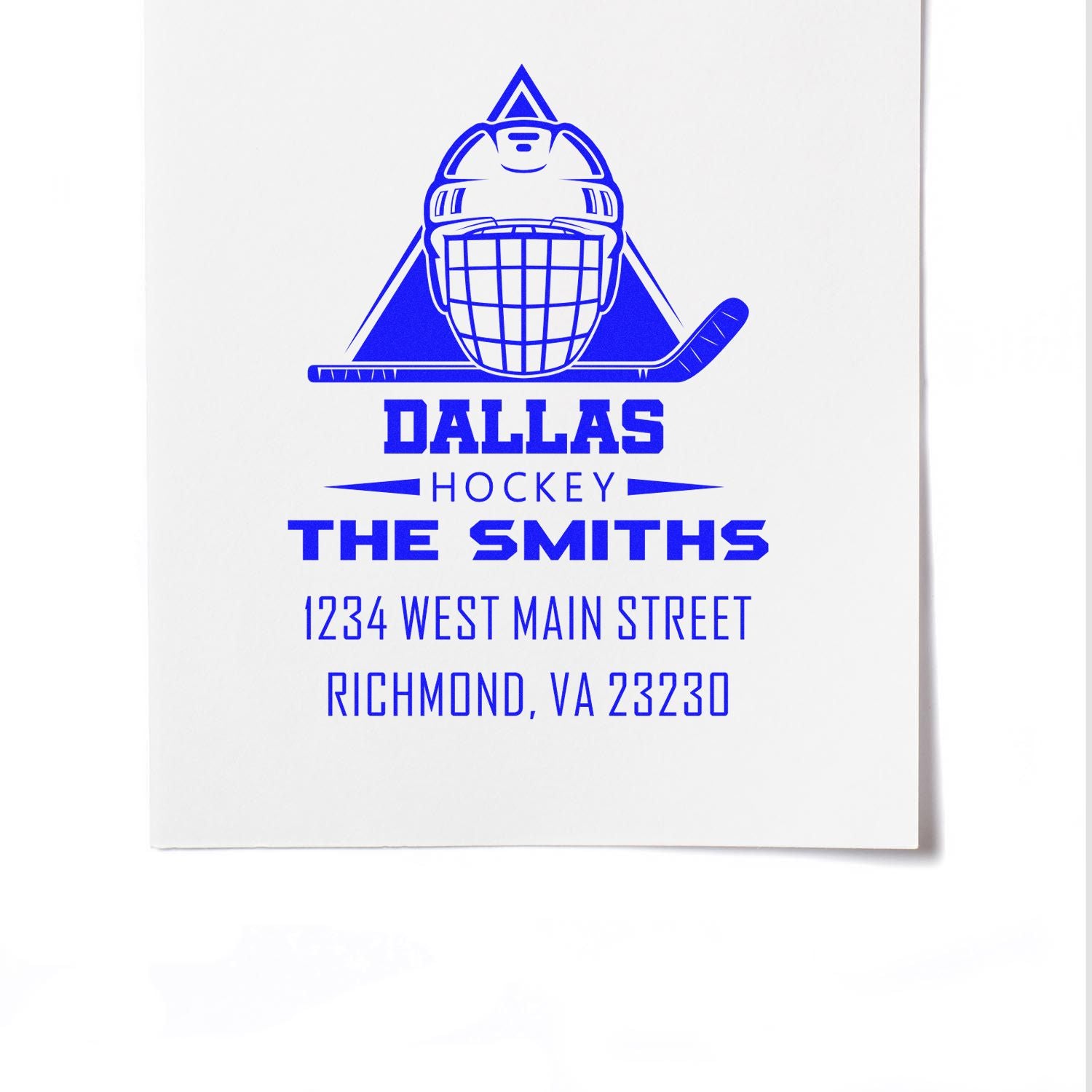Custom hockey rubber stamp for The Smiths, featuring goalie logo and Richmond, VA 23230 family address.
