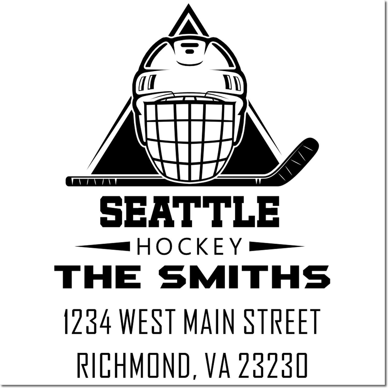 Custom Seattle hockey rubber stamp for The Smiths, with helmet logo and 1234 West Main Street, Richmond, VA 23230.