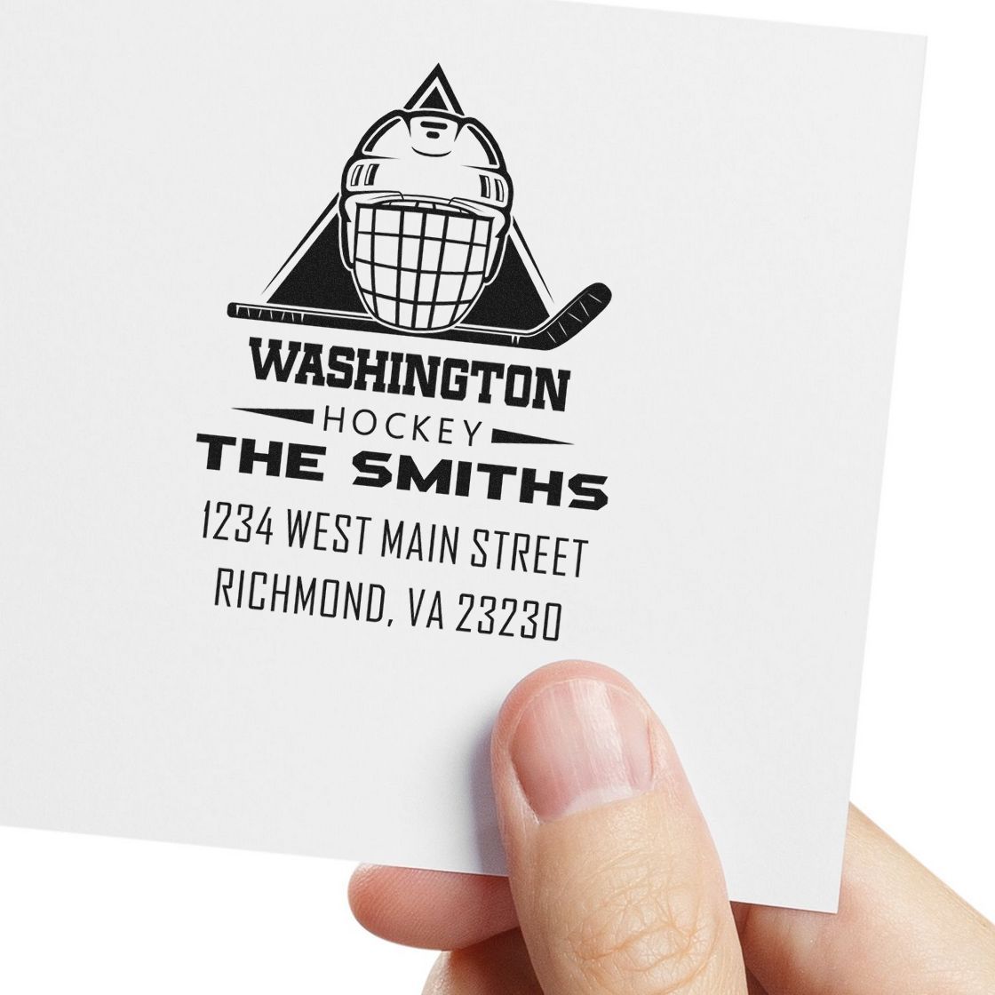 Custom hockey logo rubber stamp for Washington Hockey The Smiths, with Richmond, VA address.