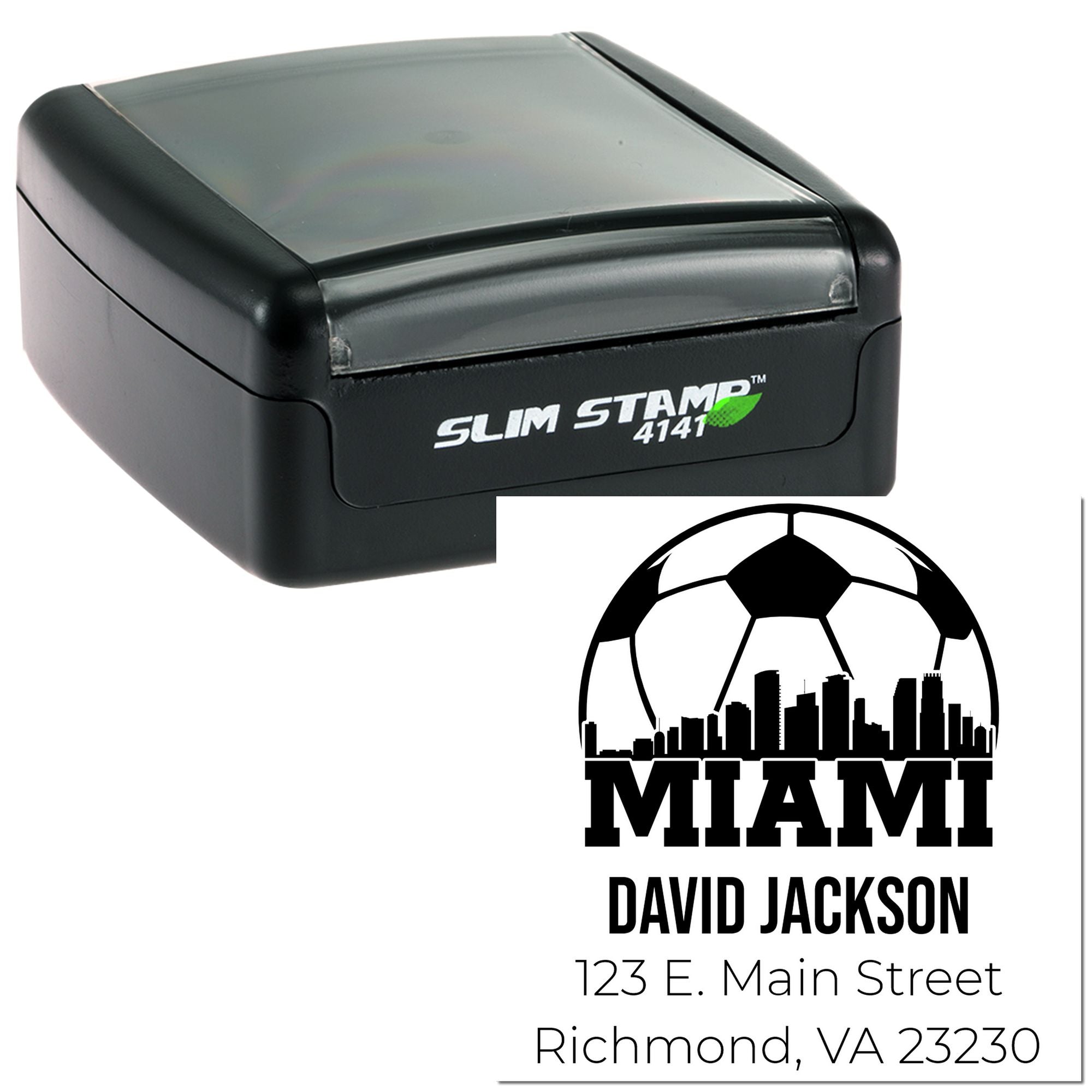 Custom self-inking rubber stamp with Miami return address design for business or personal mail.