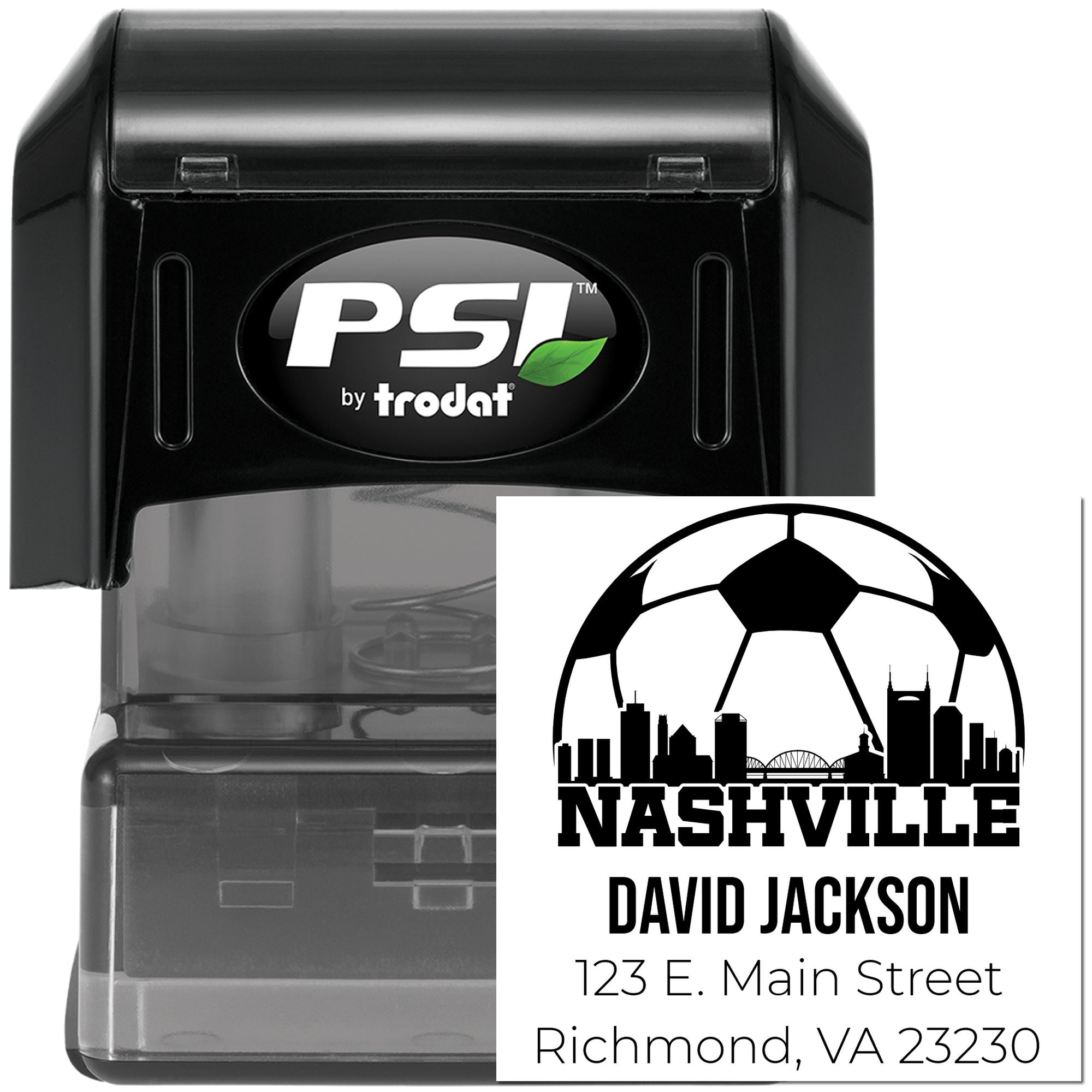 PSI by Trodat self-inking rubber stamp with personalized Nashville address stamp design for David Jackson