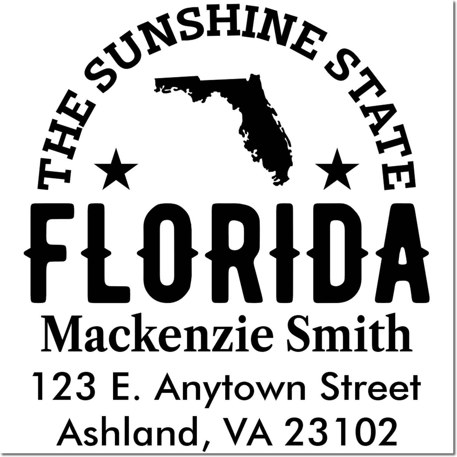 Custom Florida address rubber stamp with Sunshine State design, personalized name and mailing address.