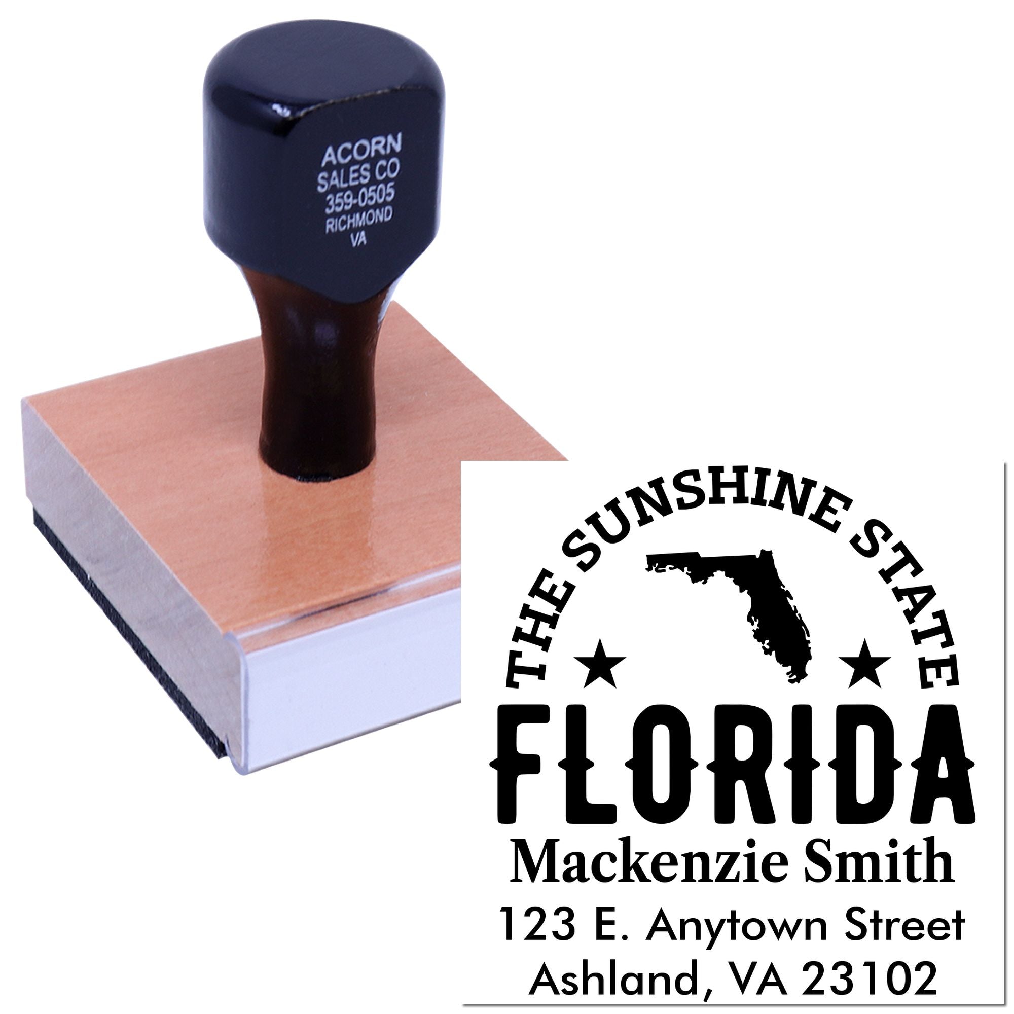 Custom Florida return address rubber stamp with Sunshine State design for business mailing and branding