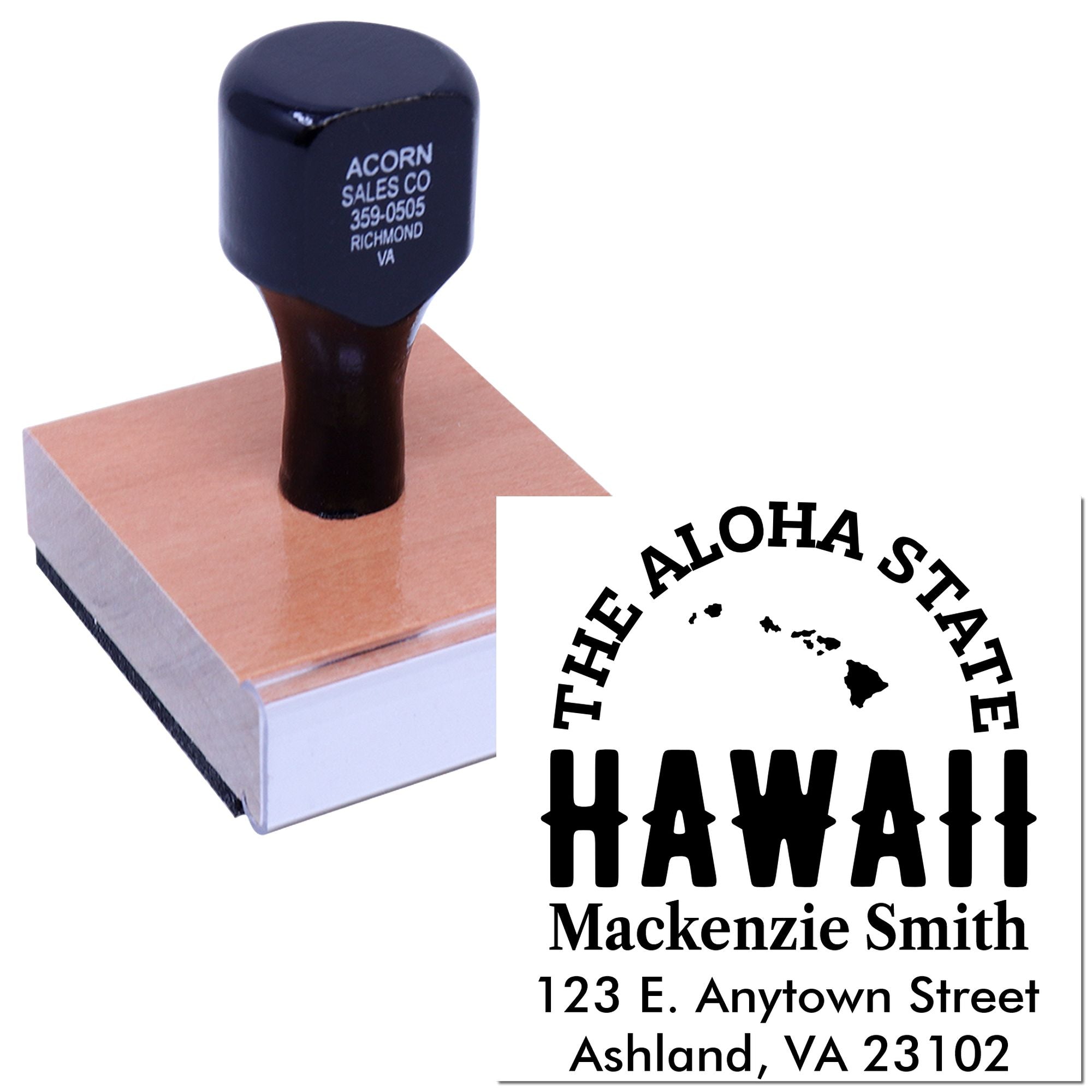 Custom Hawaii address rubber stamp with island map, name, and mailing address imprint