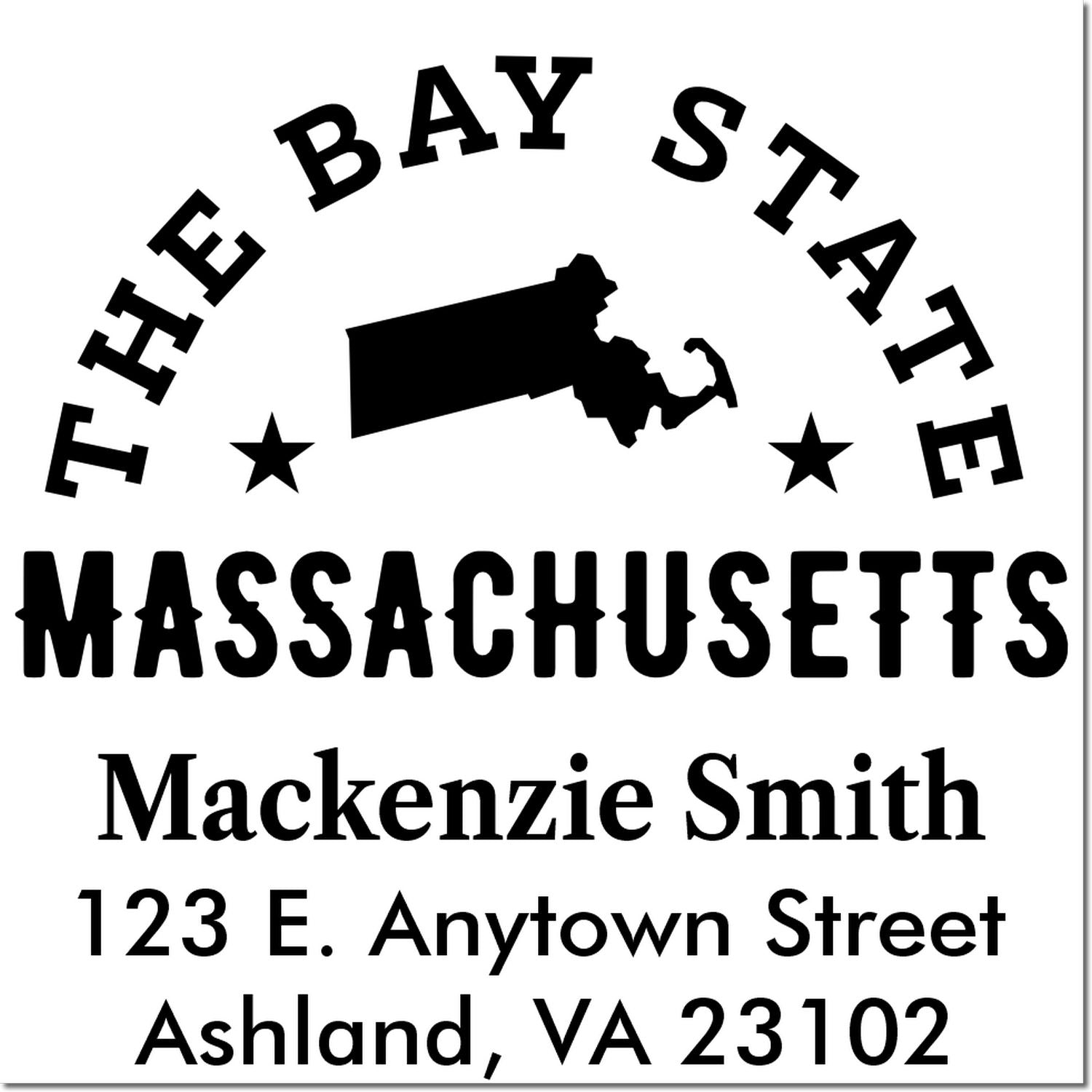 Massachusetts address rubber stamp with The Bay State design and personalized return address for mailing