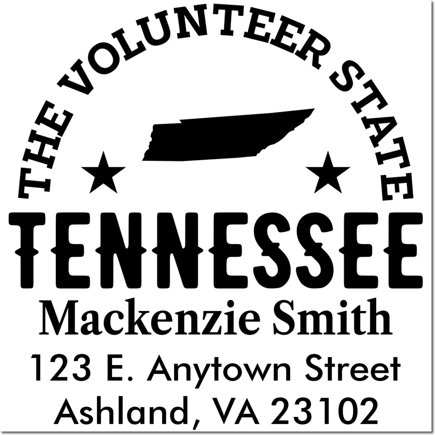 Personalized Tennessee Volunteer State return address rubber stamp with name, street, and city ZIP.