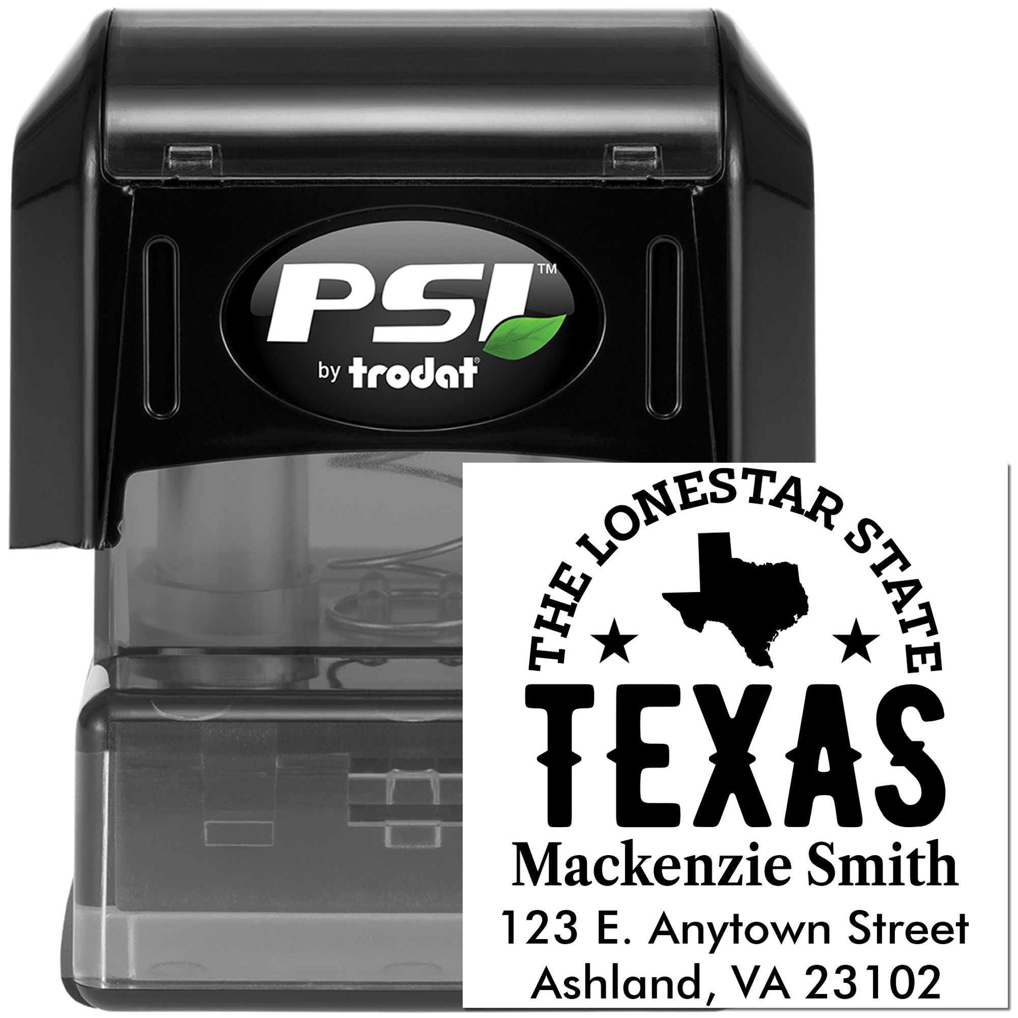 PSI by Trodat self-inking custom Texas return address rubber stamp with Lone Star State design