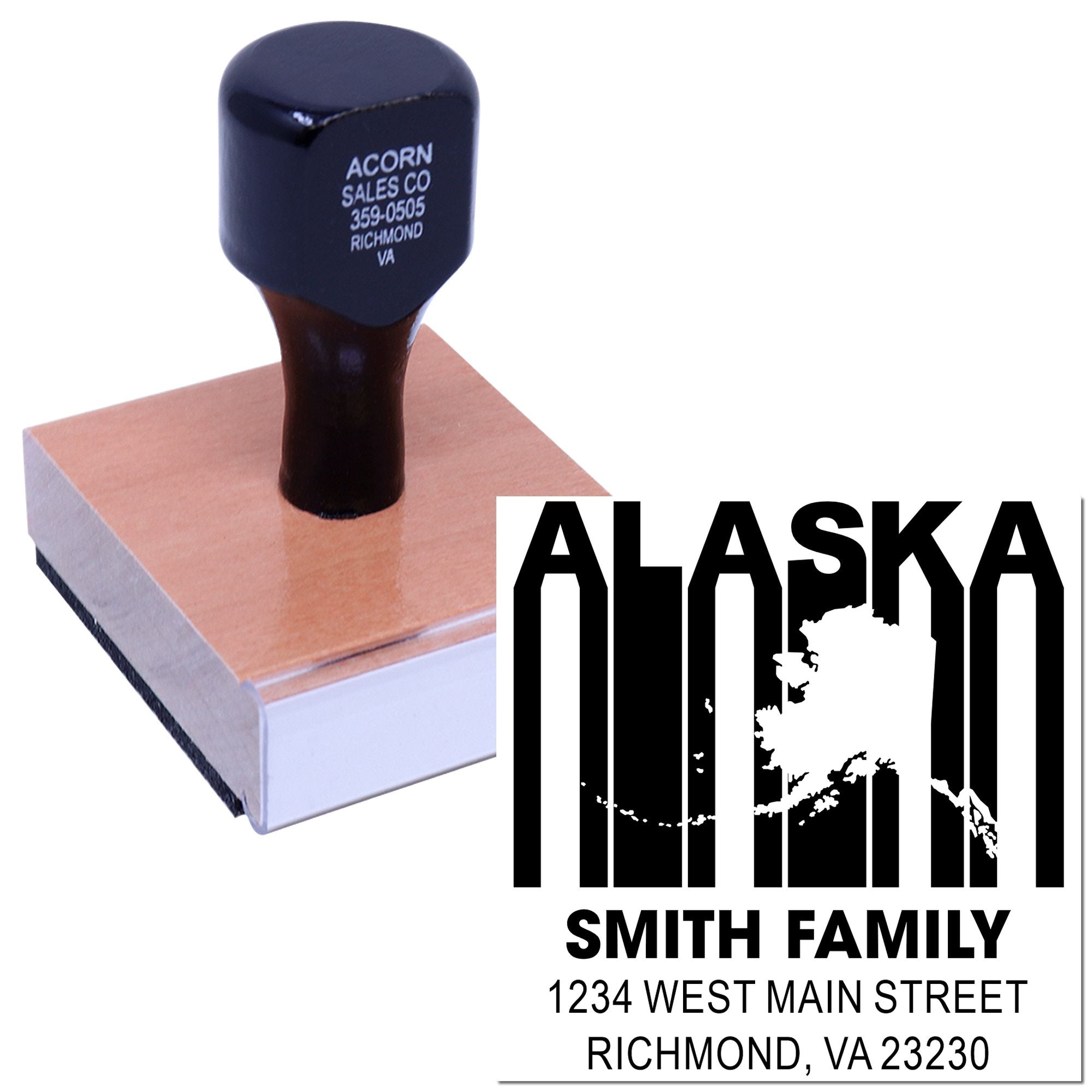 Retro Alaska State Outline Rubber Return Address Label Stamp Customizable Stamp with Wood Handle