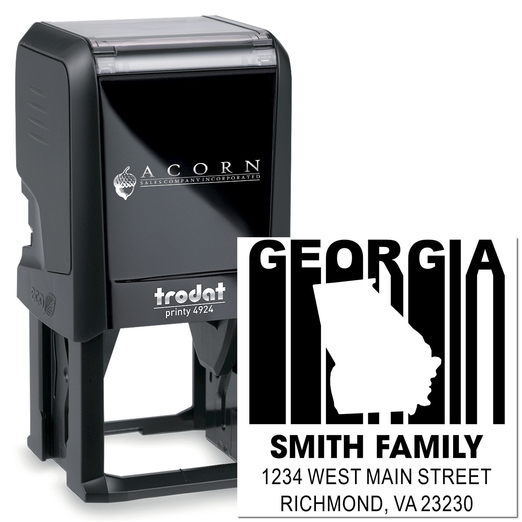 Custom Georgia family address self-inking rubber stamp with personalized name and address imprint