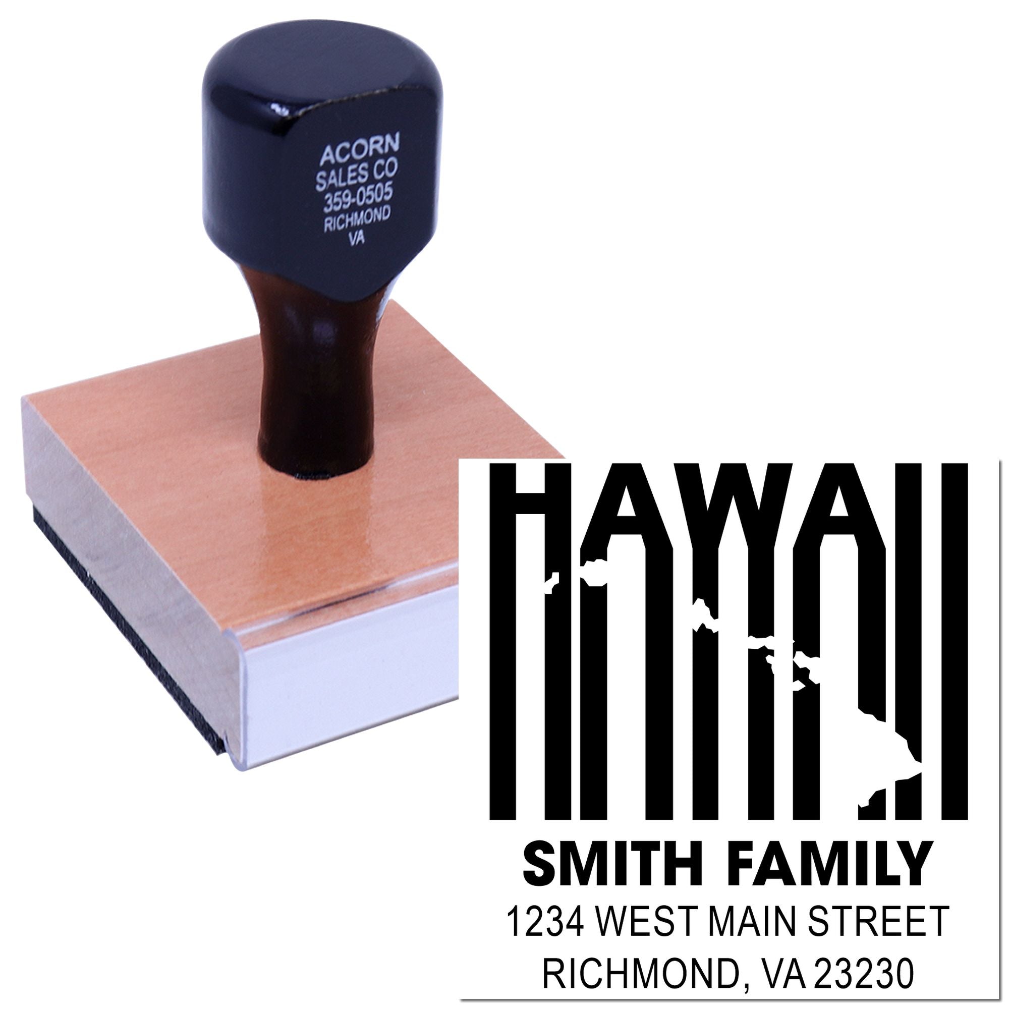 Custom Hawaii family address rubber stamp with state silhouette and Smith family return address.
