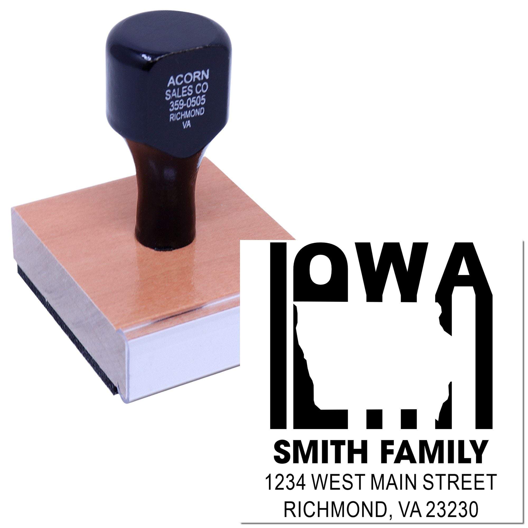 Custom rubber address stamp for Smith family, featuring a personalized return address design for mail and business use.