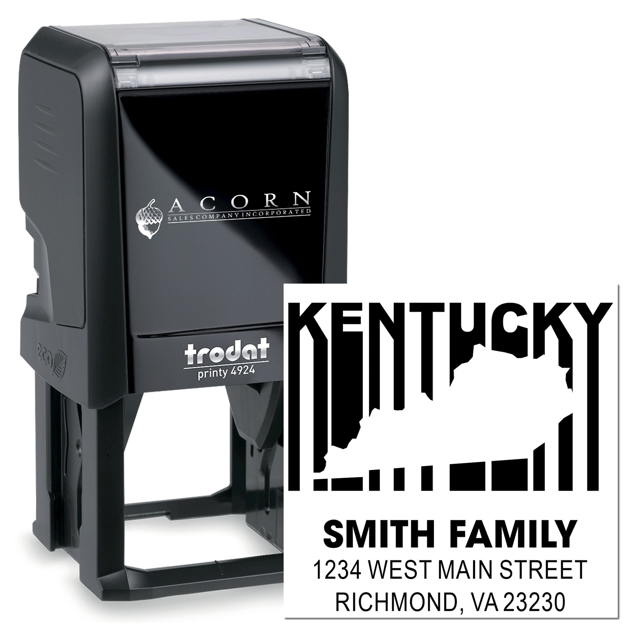 Custom self-inking Kentucky rubber stamp with Smith family return address for personalized mailing and business use.
