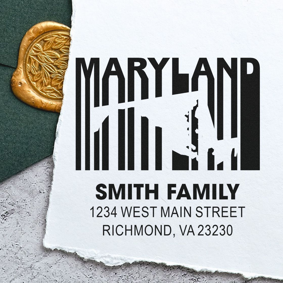 Personalized Maryland address rubber stamp for Smith family, Richmond, VA 23230 return address.